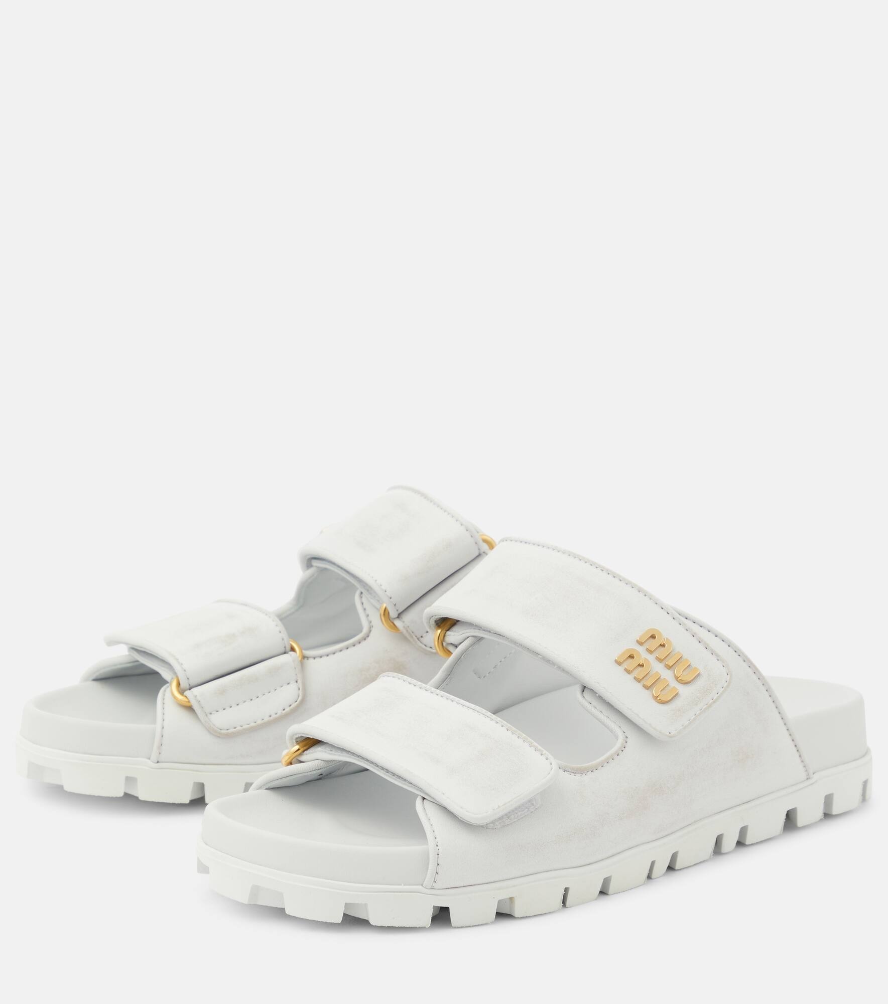 Distressed leather sandals - 5