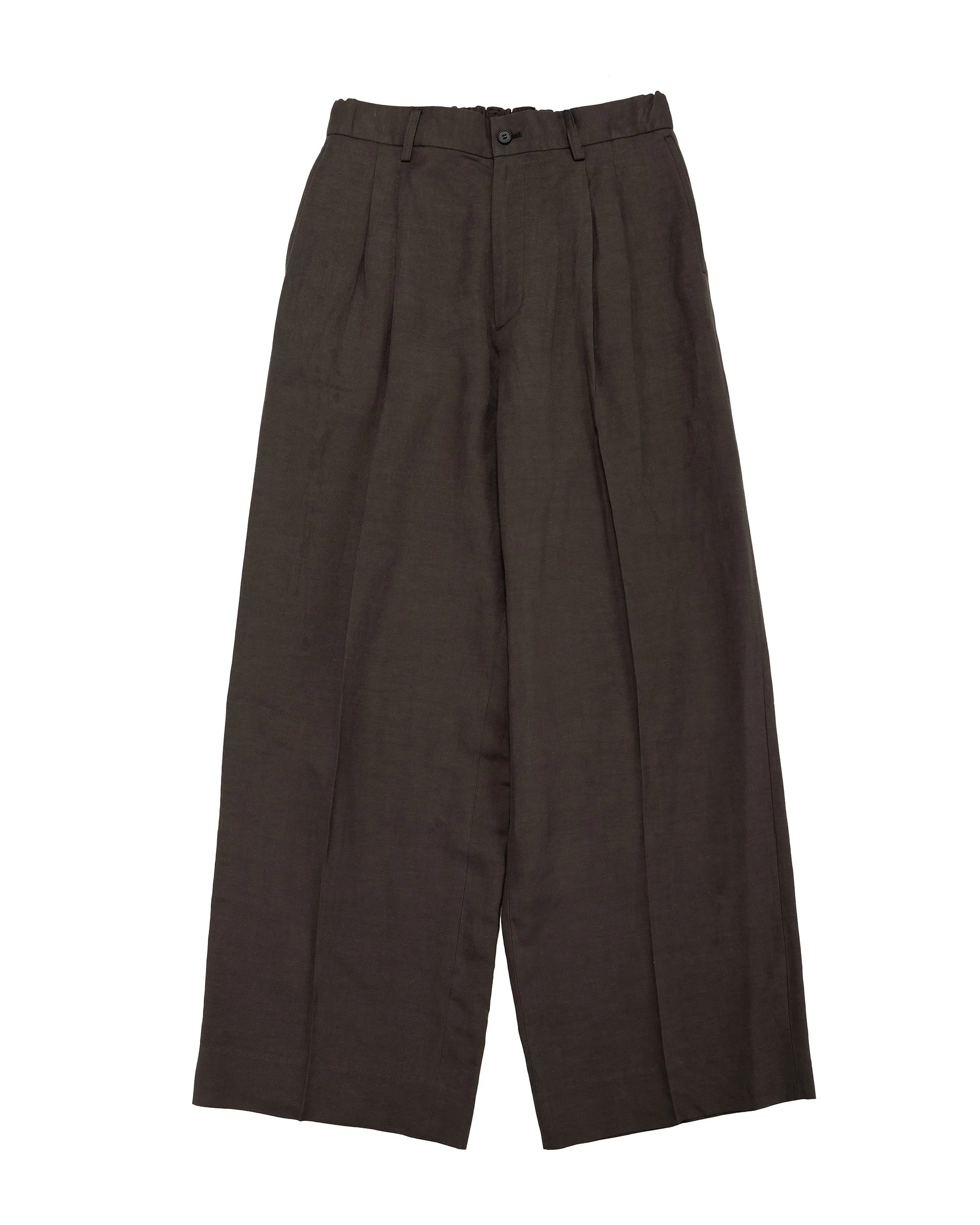 Viscose/Linen/Rayon Twill Easy Long Wide Trousers Khaki Brown - 1