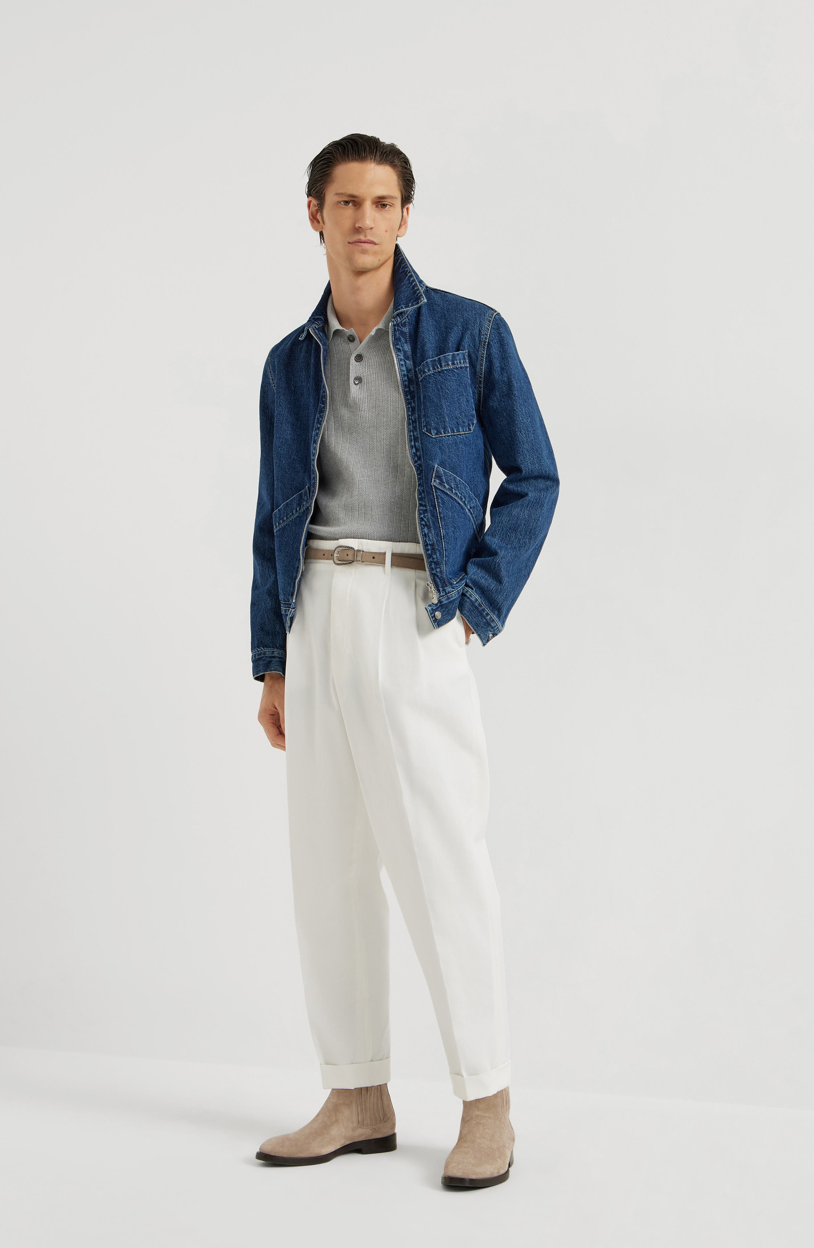 Brunello Cucinelli Rib knit polo in Grey at Nordstrom - 6