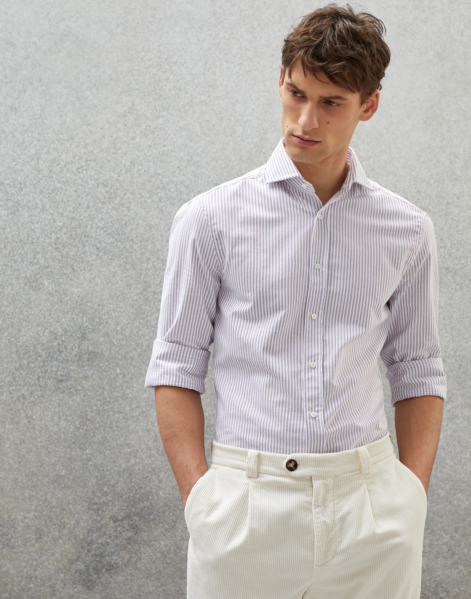 Striped Oxford slim fit shirt with spread collar - 4