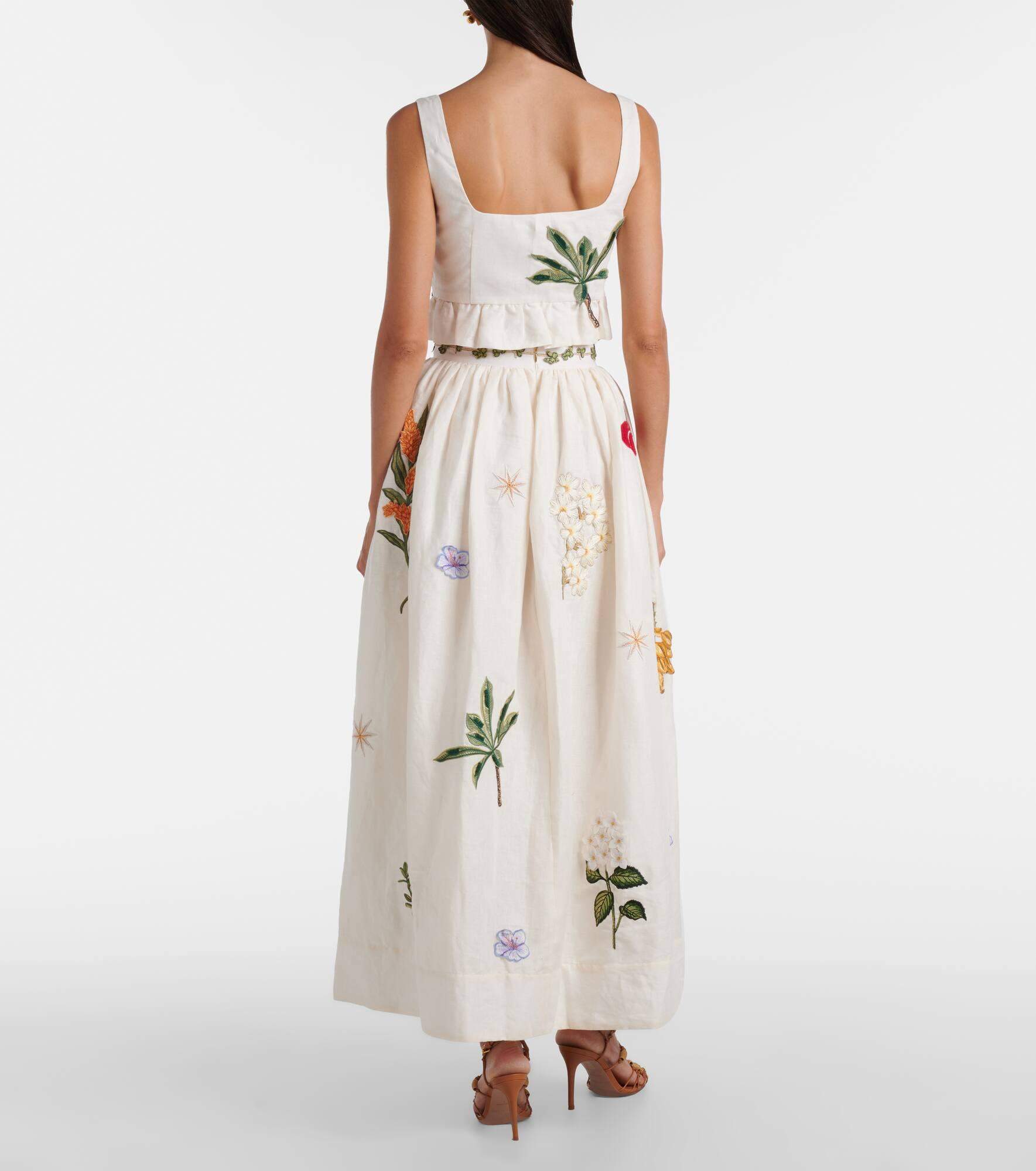 Tangelo embroidered linen maxi skirt - 3