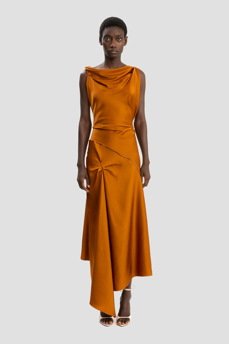 Victoria Beckham Posy Midi Dress In Bronze outlook
