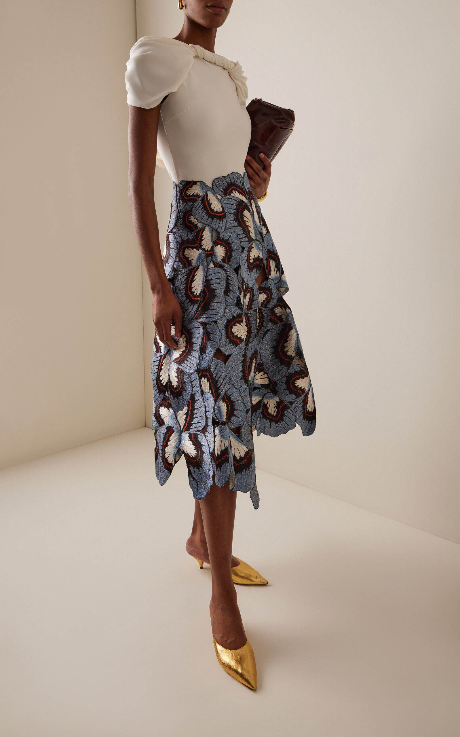 Embroidered Threadwork Midi Skirt blue - 2
