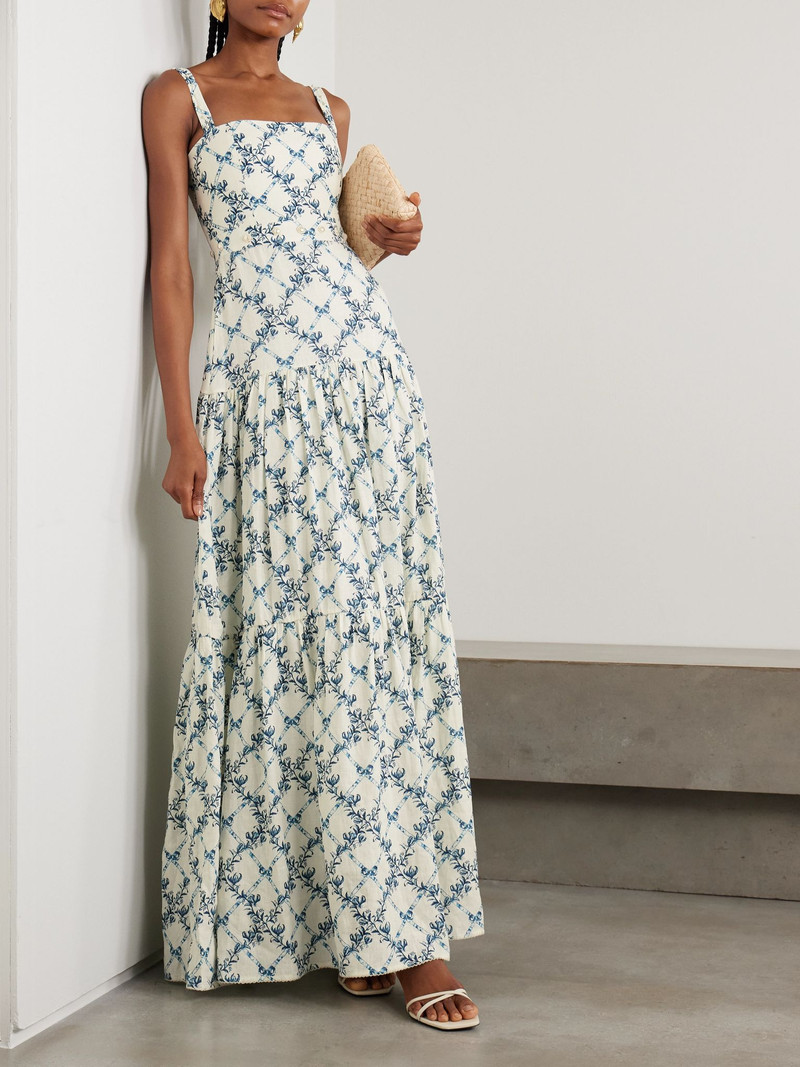 Agua by Agua Bendita Lima Gloriosa tiered faux pearl-embellished printed linen maxi dress Off-white outlook