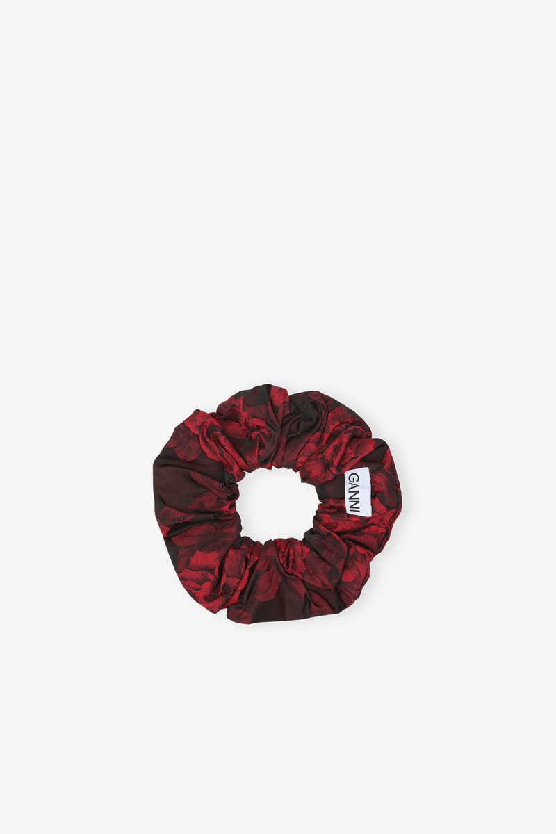 RED BOTANICAL JACQUARD SCRUNCHIE 1