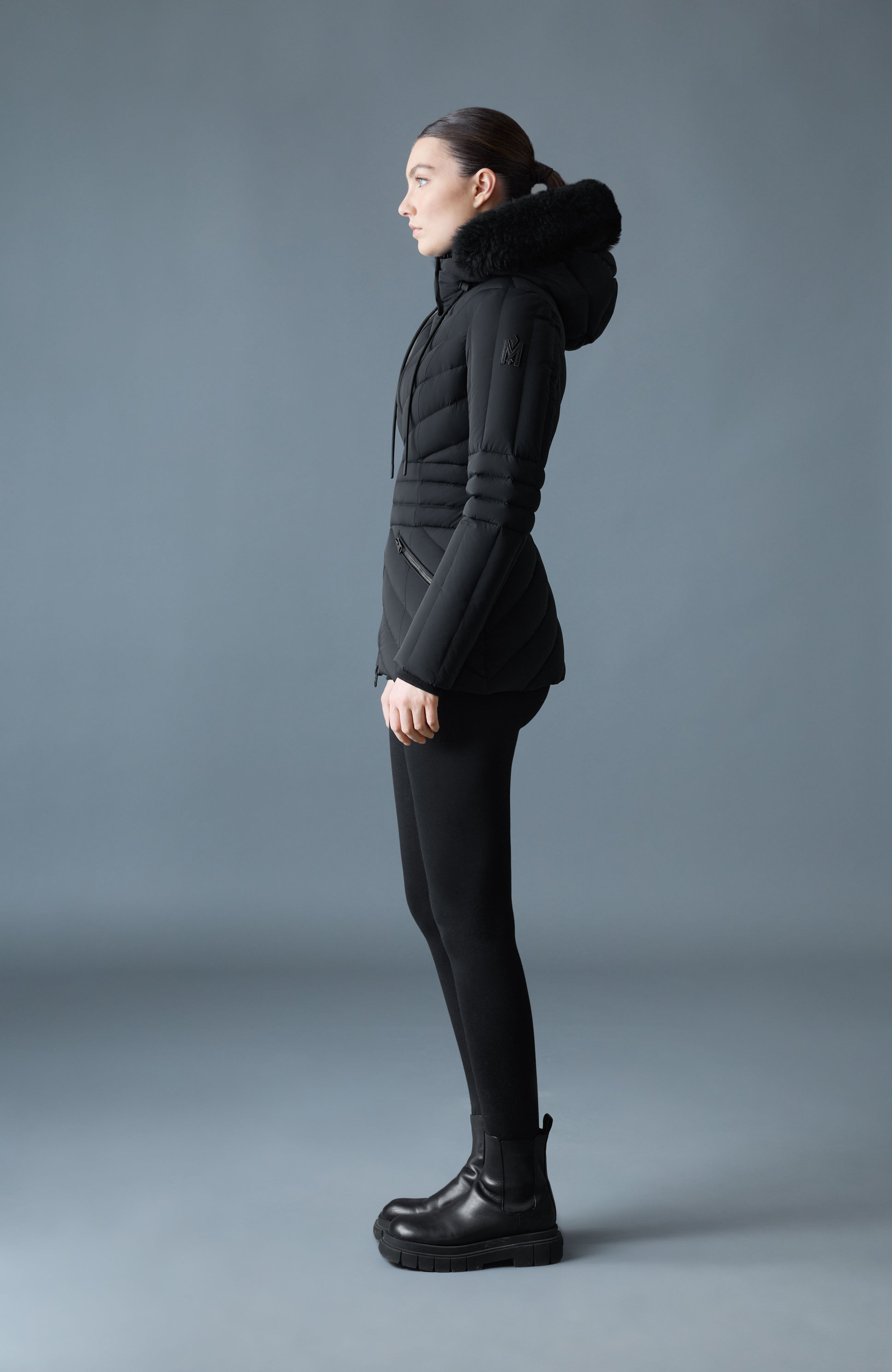 NADIA-SHZ Hooded Down Jacket With Shearling Trim - 3