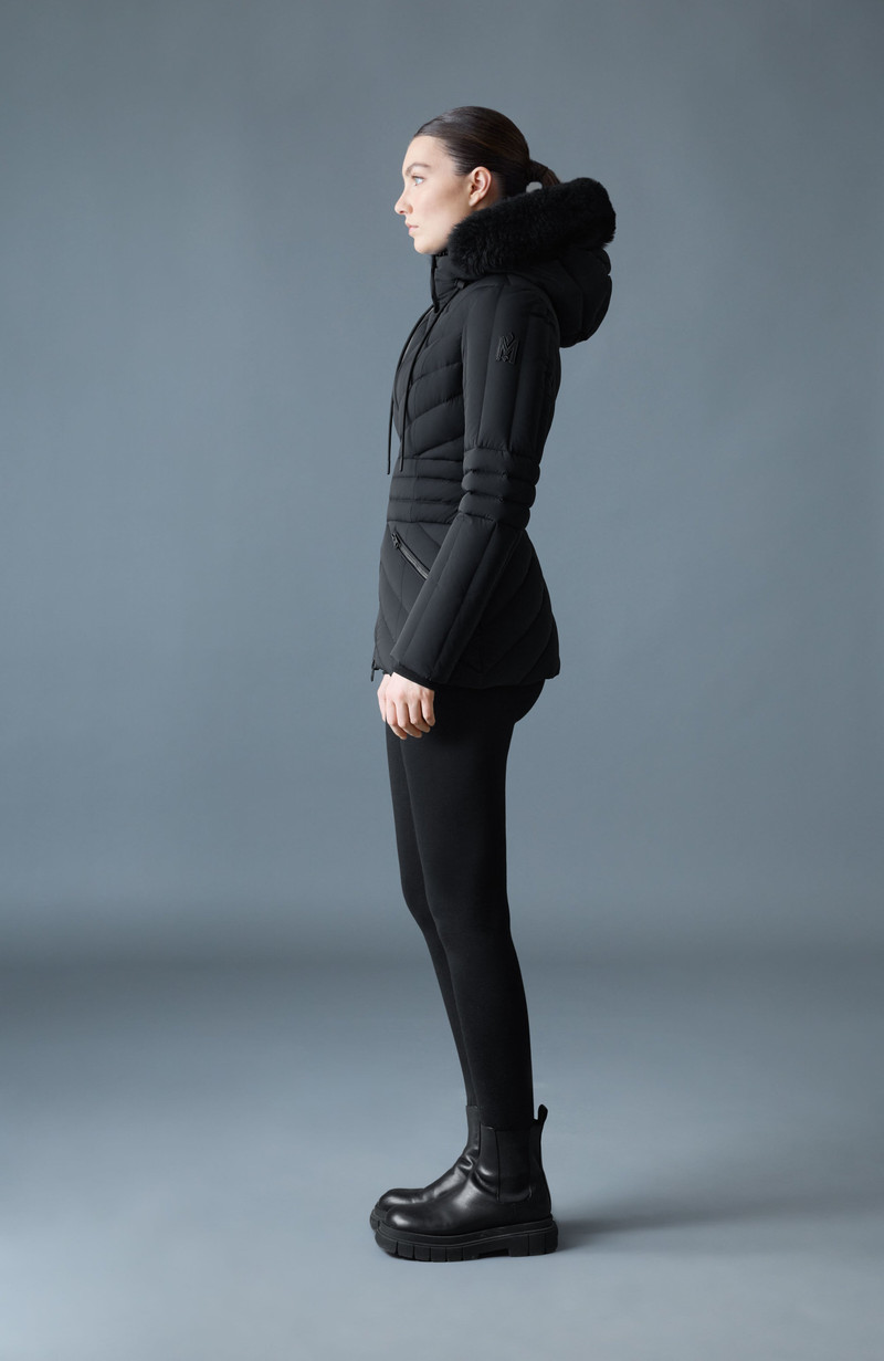 NADIA-SHZ Hooded Down Jacket With Shearling Trim 3