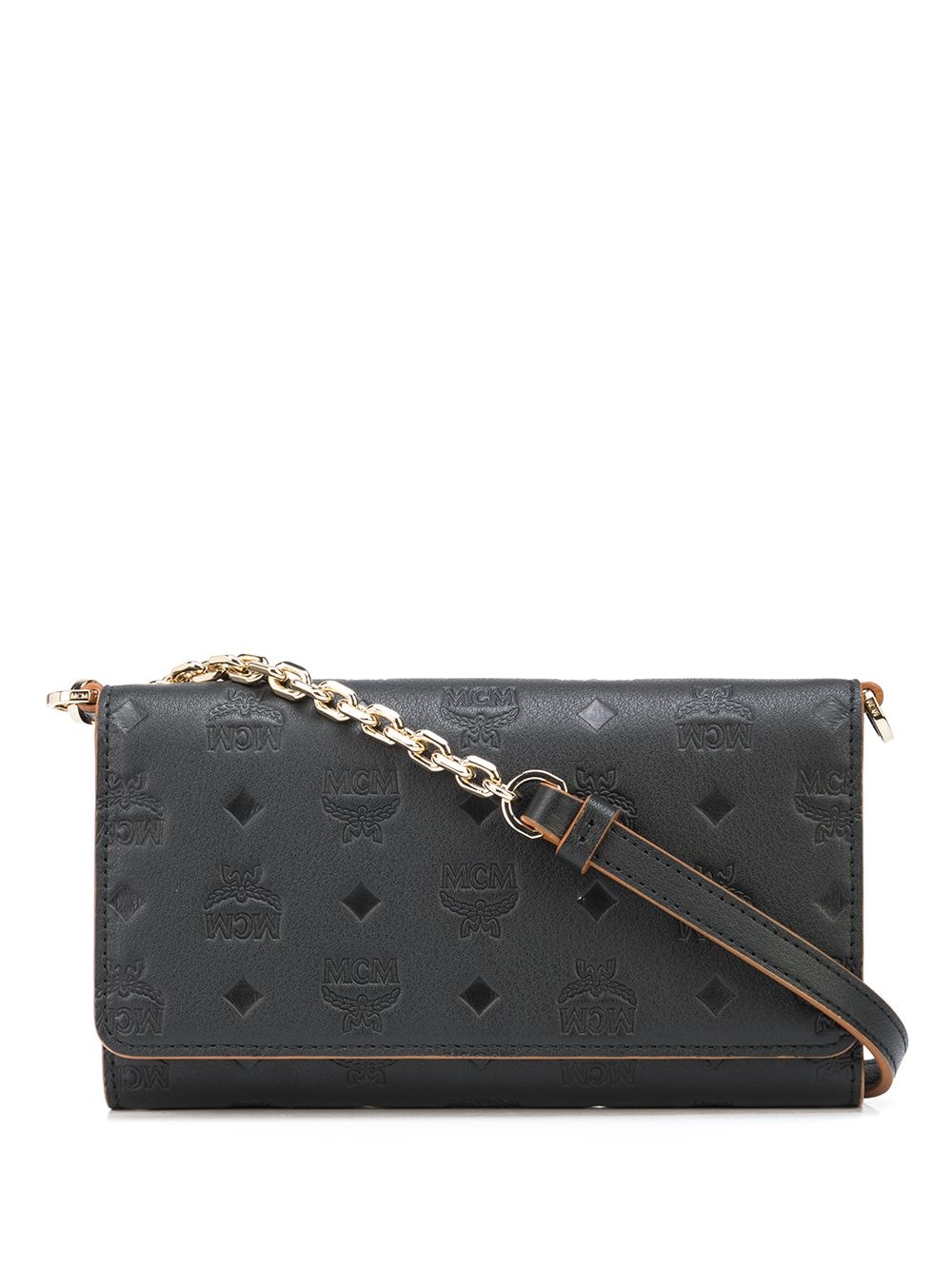 embossed-monogram chain-strap wallet - 1