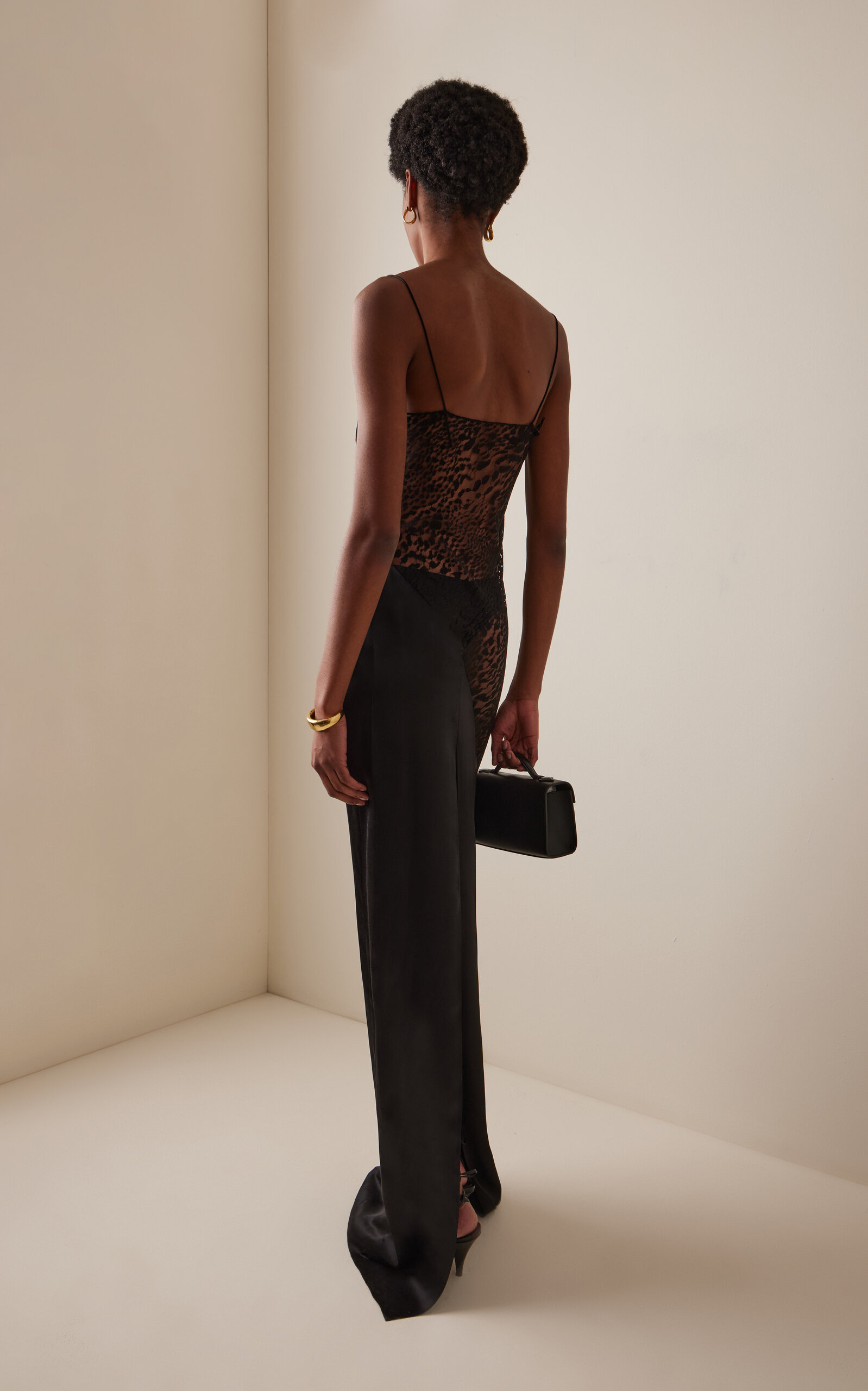 Lace-Trimmed Silk-Blend Crepe Maxi Dress black - 4