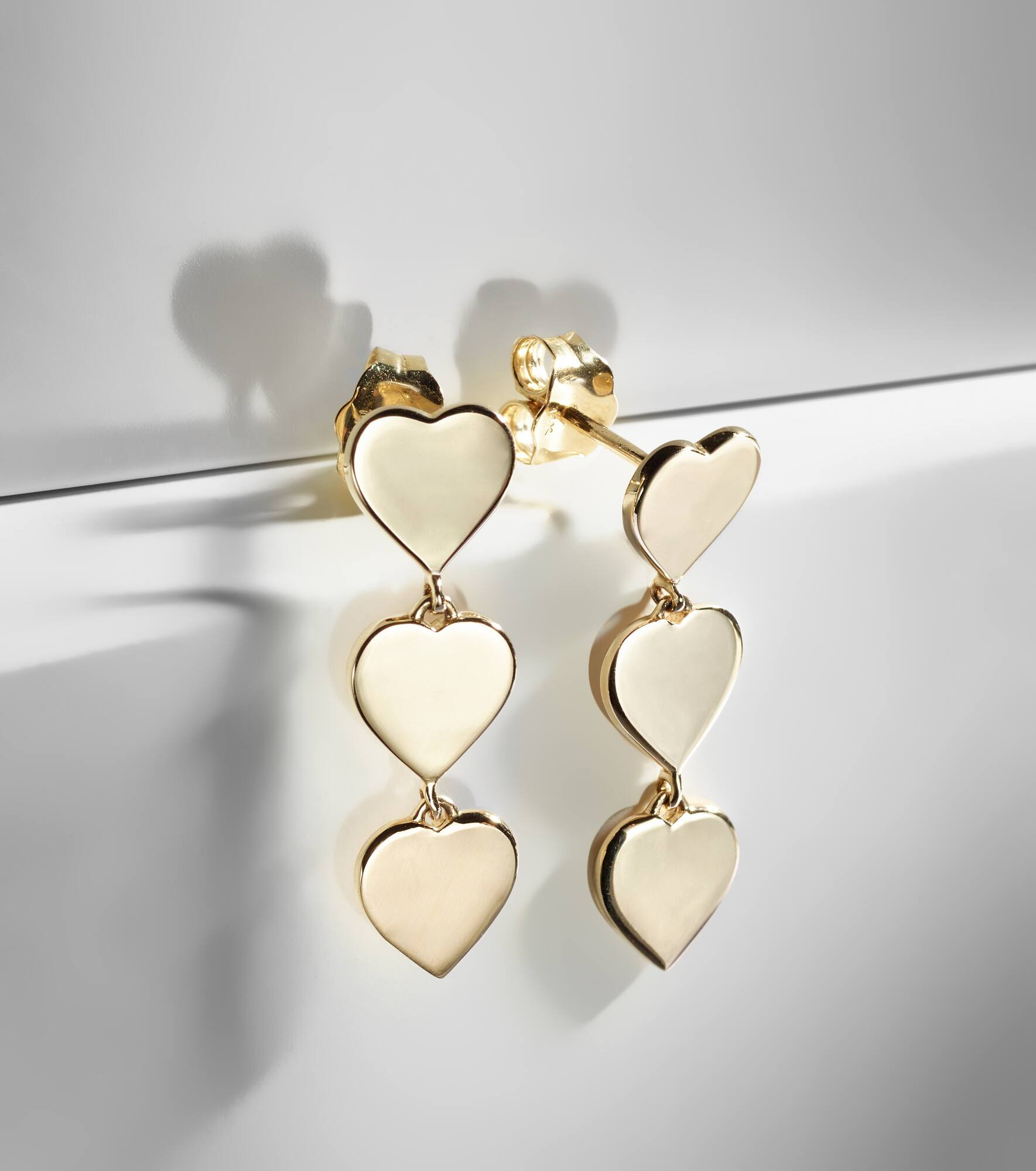 Pure Three Heart Linear 14kt gold earrings - 5