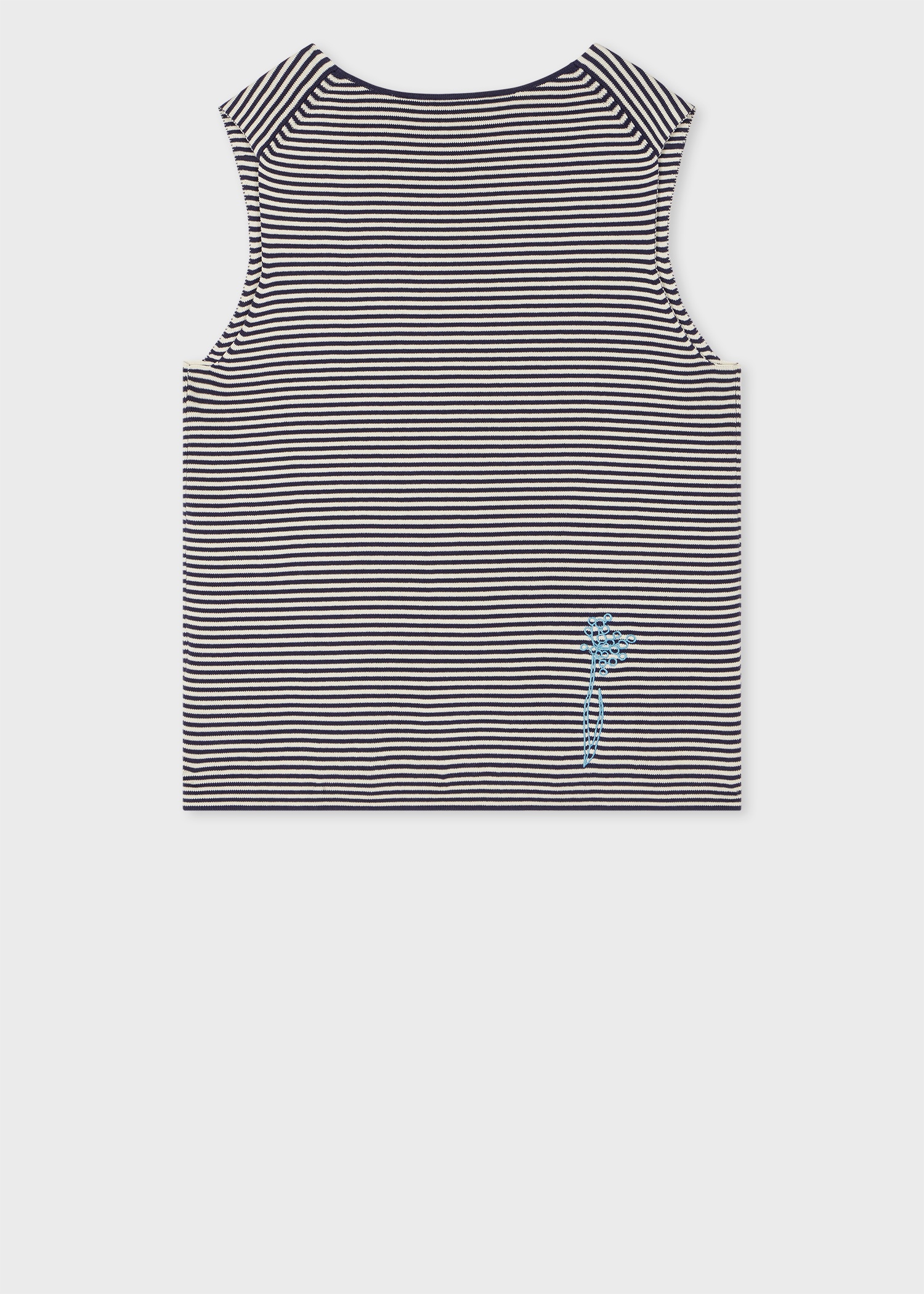 Women's Navy and White Cotton Stripe 'Embroidered Flowers' Knitted Vest - 2
