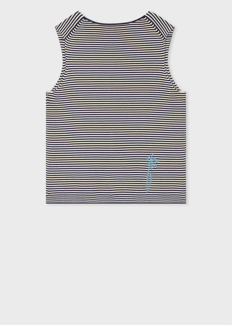 Paul Smith Women's Navy and White Cotton Stripe 'Embroidered Flowers' Knitted Vest outlook