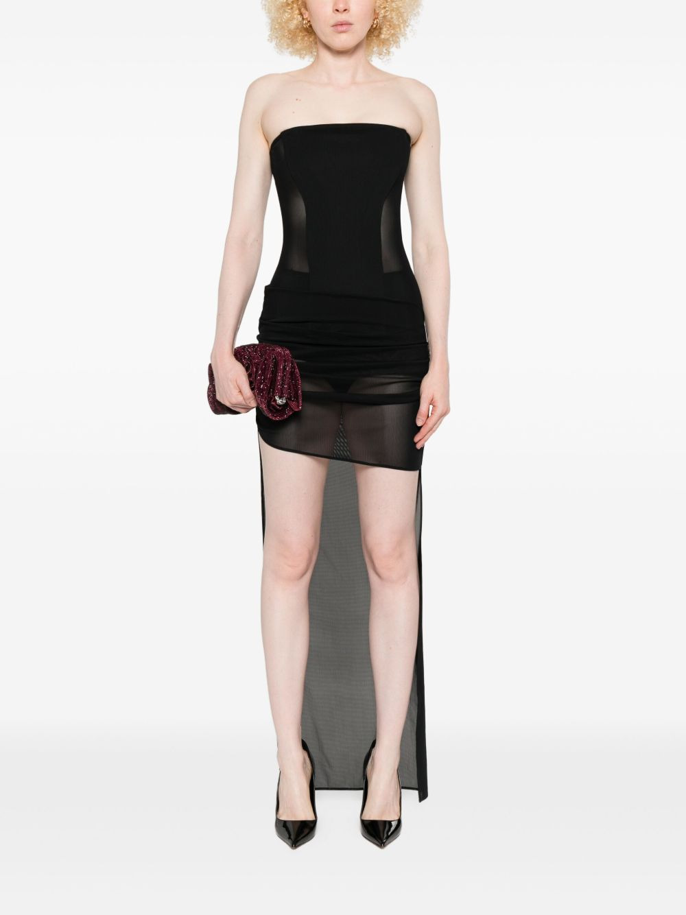 mesh-panel draped asymmetrical dress - 2