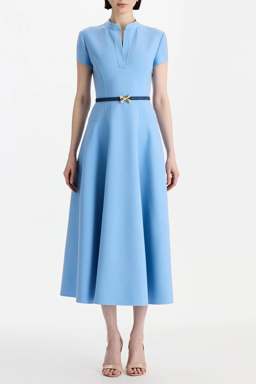 Short Sleeve Flare Midi Stretch Dress - 1