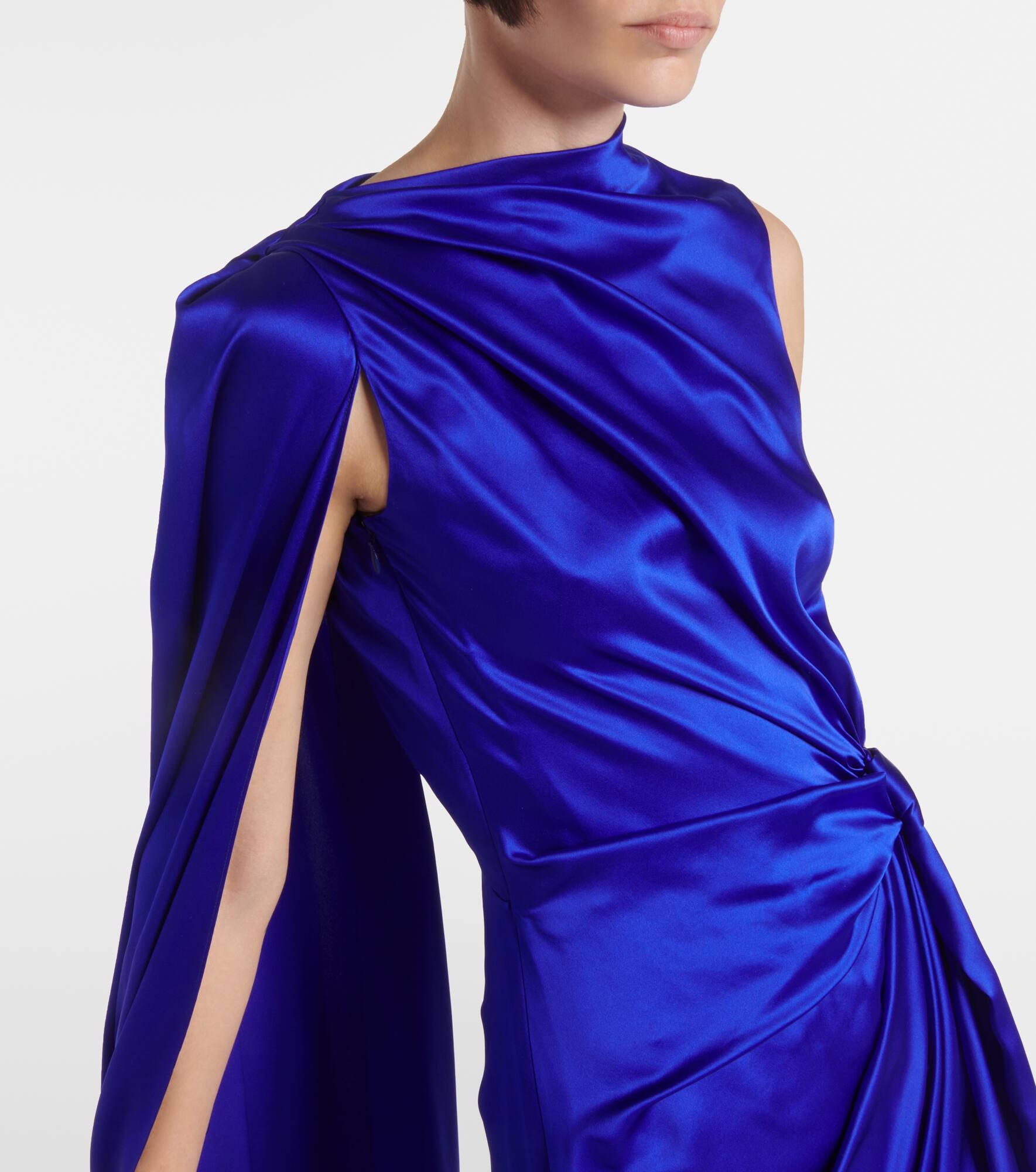 Asymmetric draped silk gown - 4