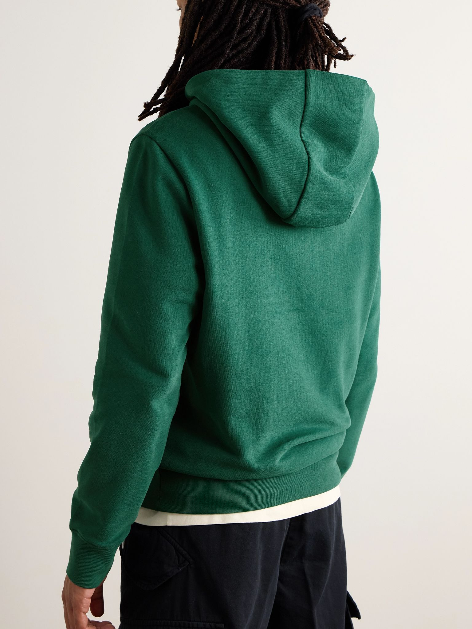 Slim-Fit Logo-Appliquéd Cotton-Jersey Hoodie Green - 3