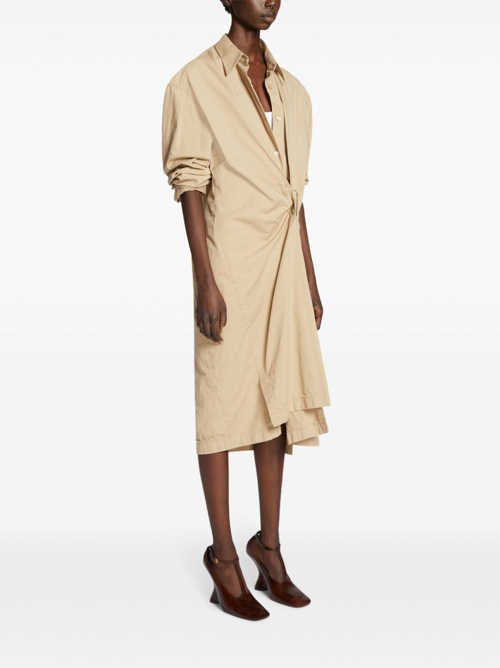 draped cotton shirt dress - 3