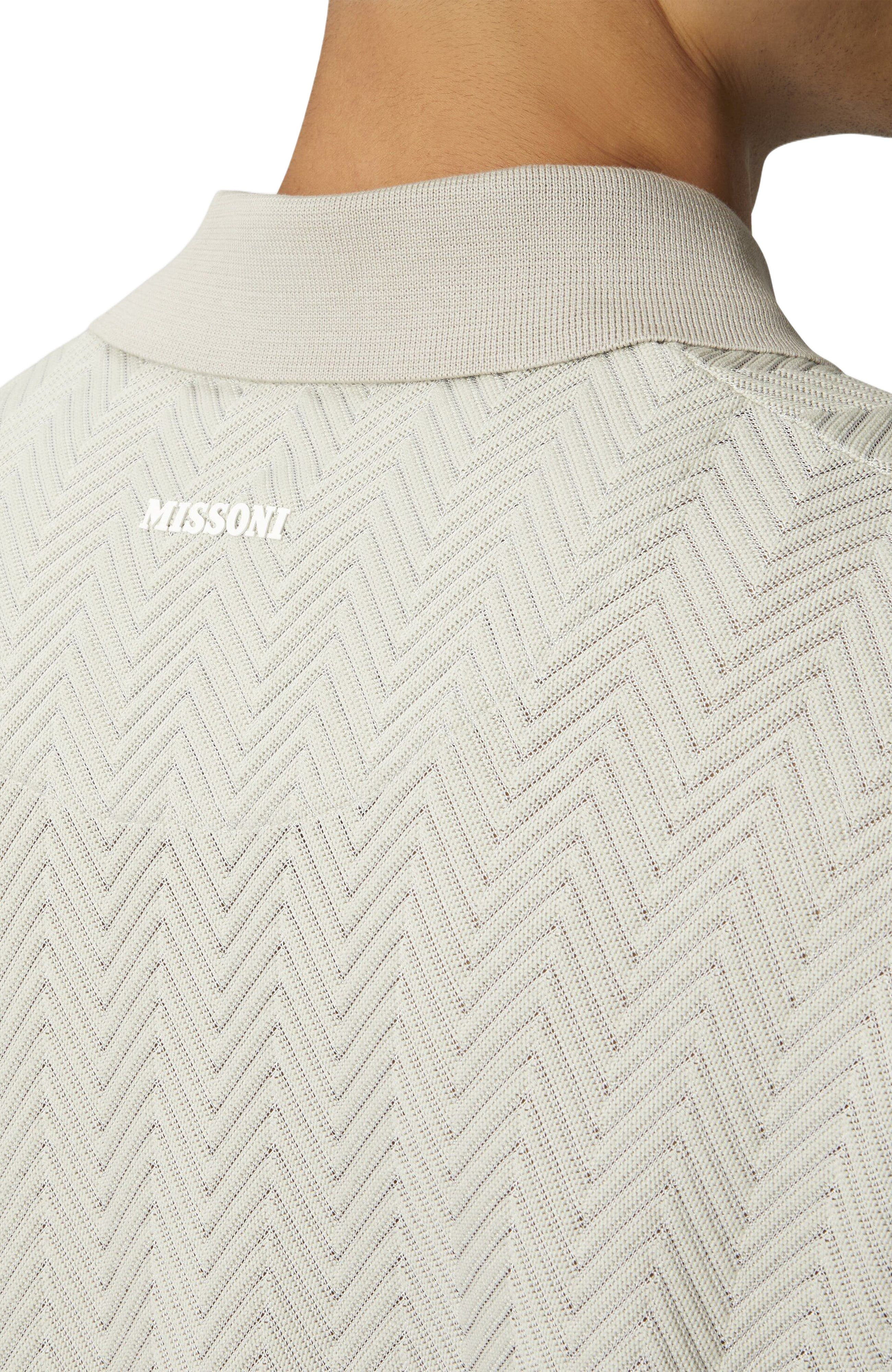 Missoni Cotton And Viscose Polo Shirt With Tone-on-tone Zigzag in Silver at Nordstrom - 4