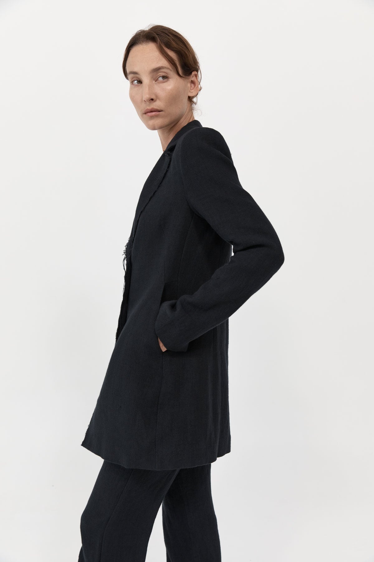 Raw Edge Blazer - Black - 3