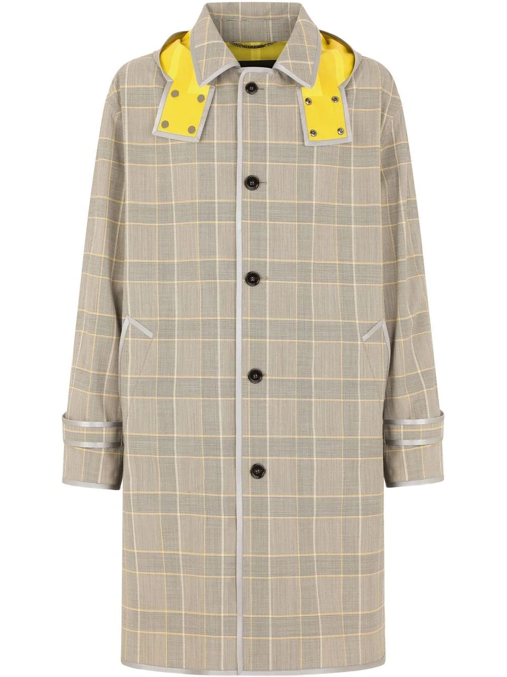 plaid-check hooded coat - 1