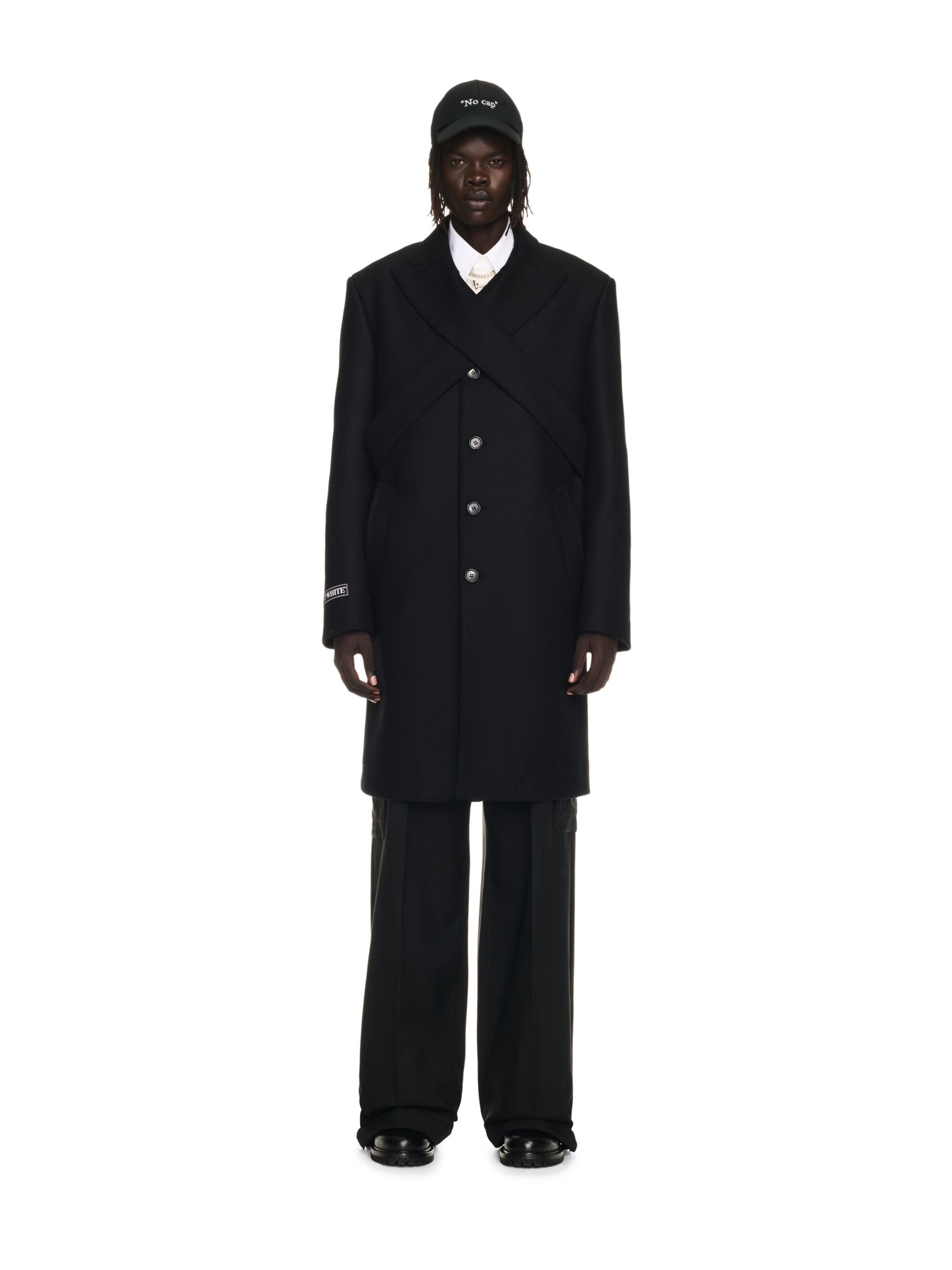 Black Sticker Collar Wool Slim Coat - 2