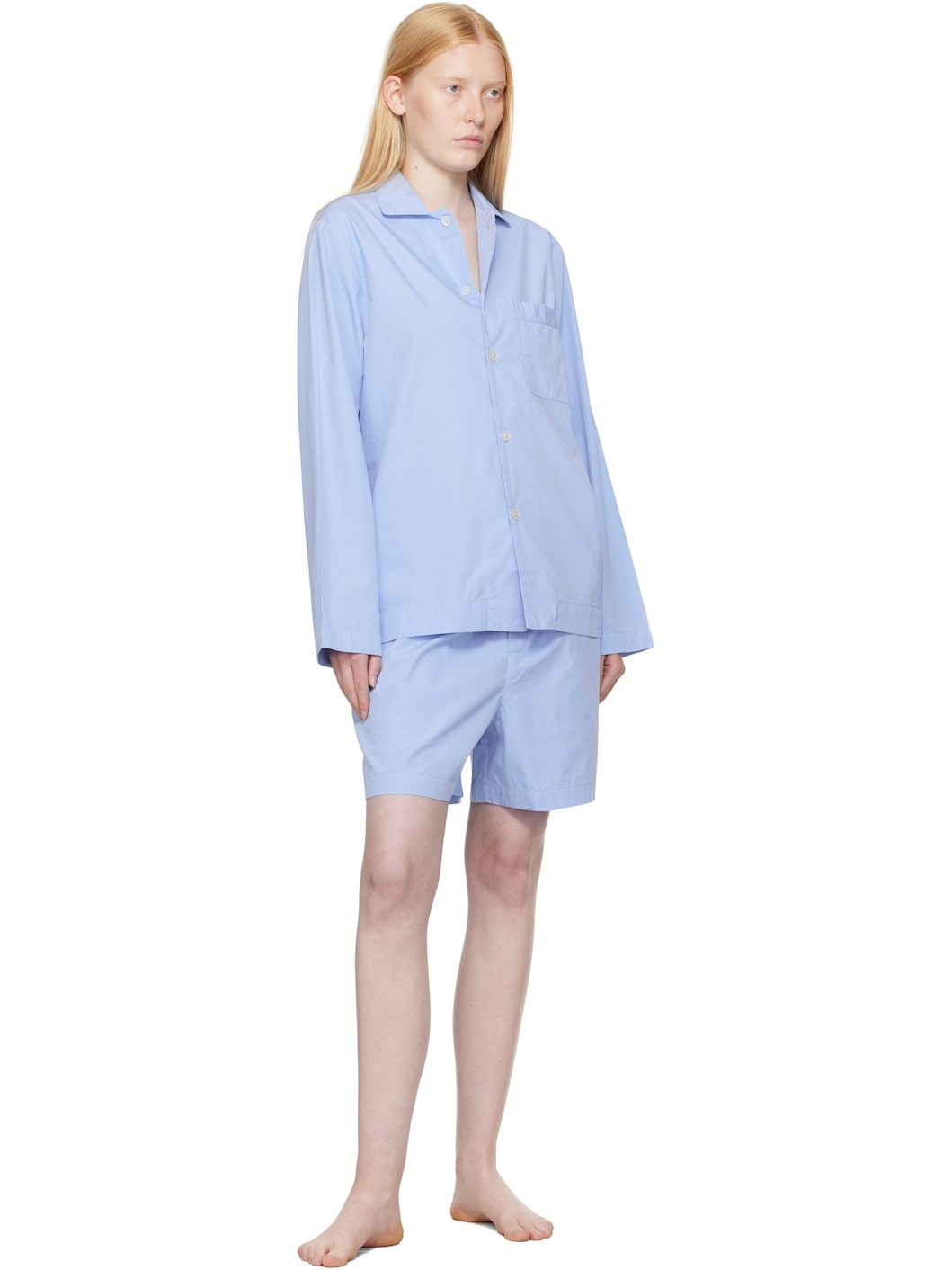 Blue Poplin Pyjama Shorts - 4