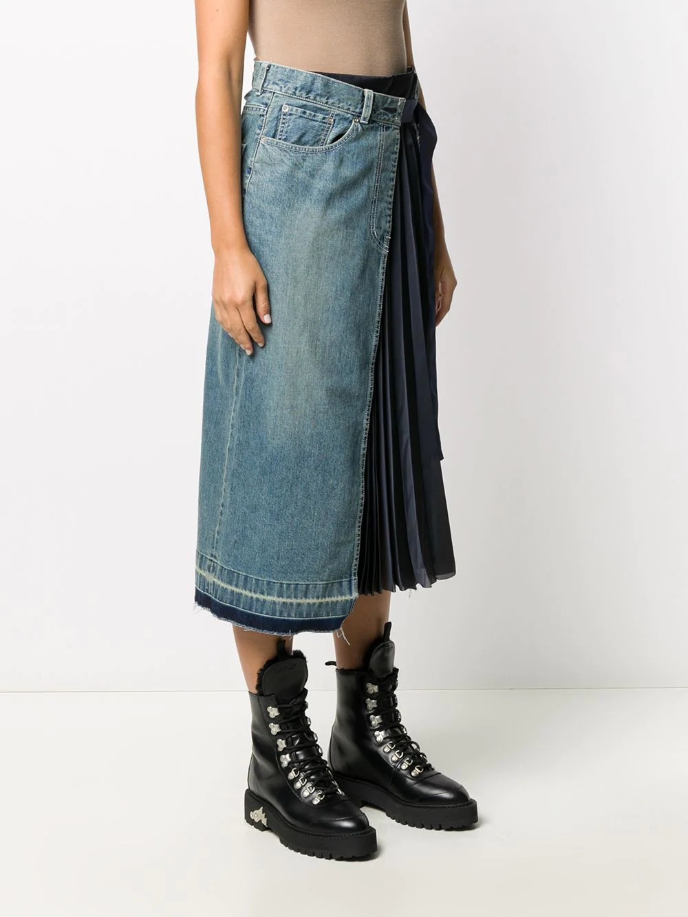 asymmetric denim midi skirt - 3