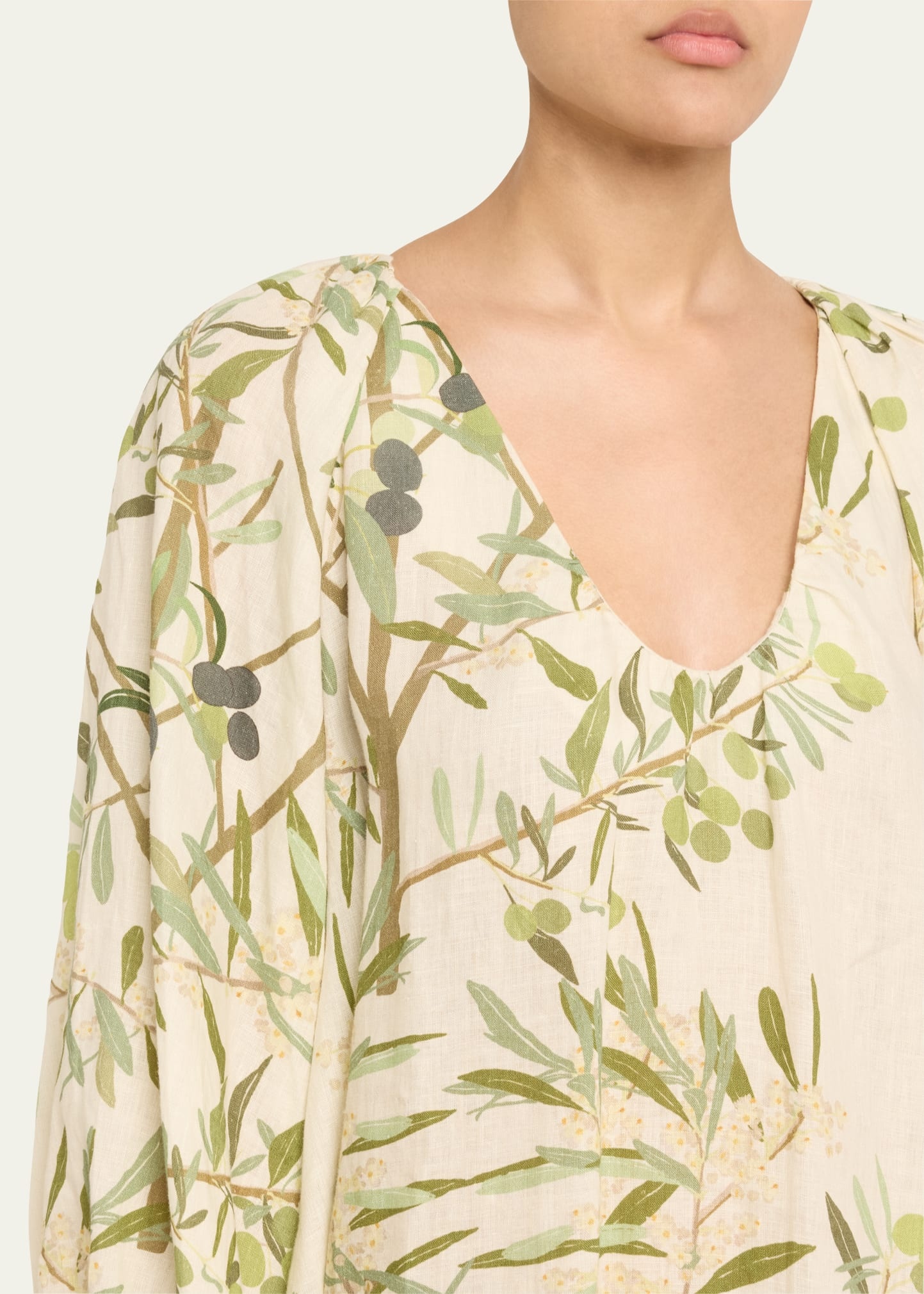 Flowy Puff-Sleeve Printed Linen Mini Dress - 5