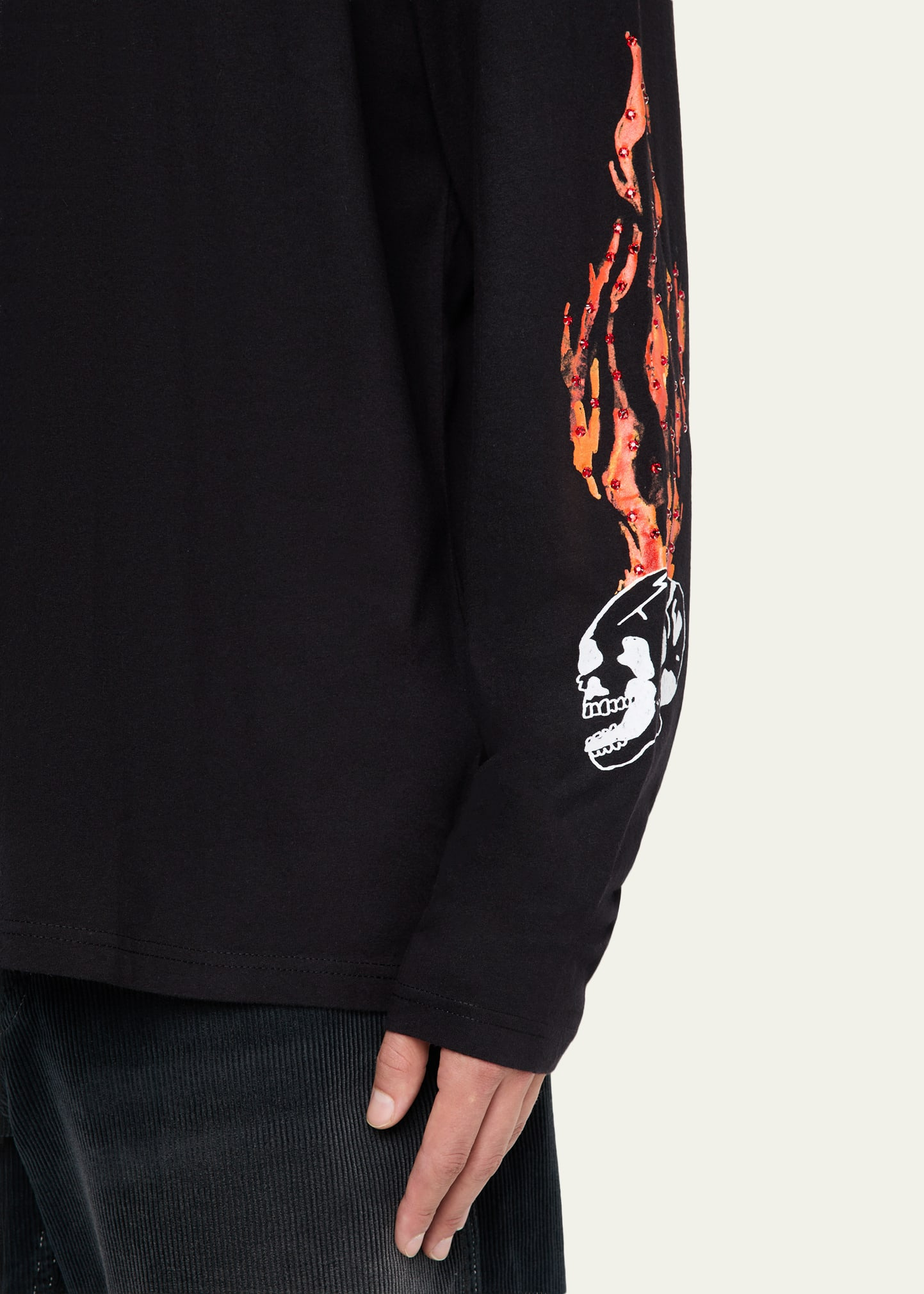Men's Crystal Flame and Skull Long-Sleeve T-Shirt - 5