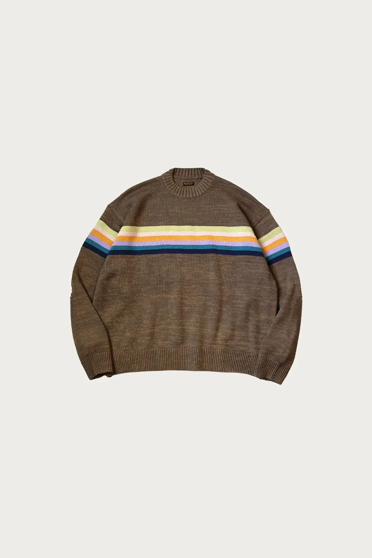 5G Cotton Knit 1-TONE PECKISH RAIBOW Crew Sweater - Brown - 1