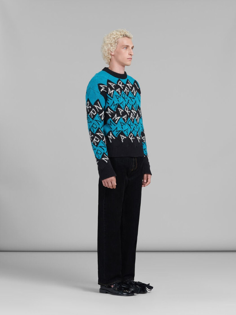 BLUE AND BLACK WOOL MARNI BLOCK JUMPER 5