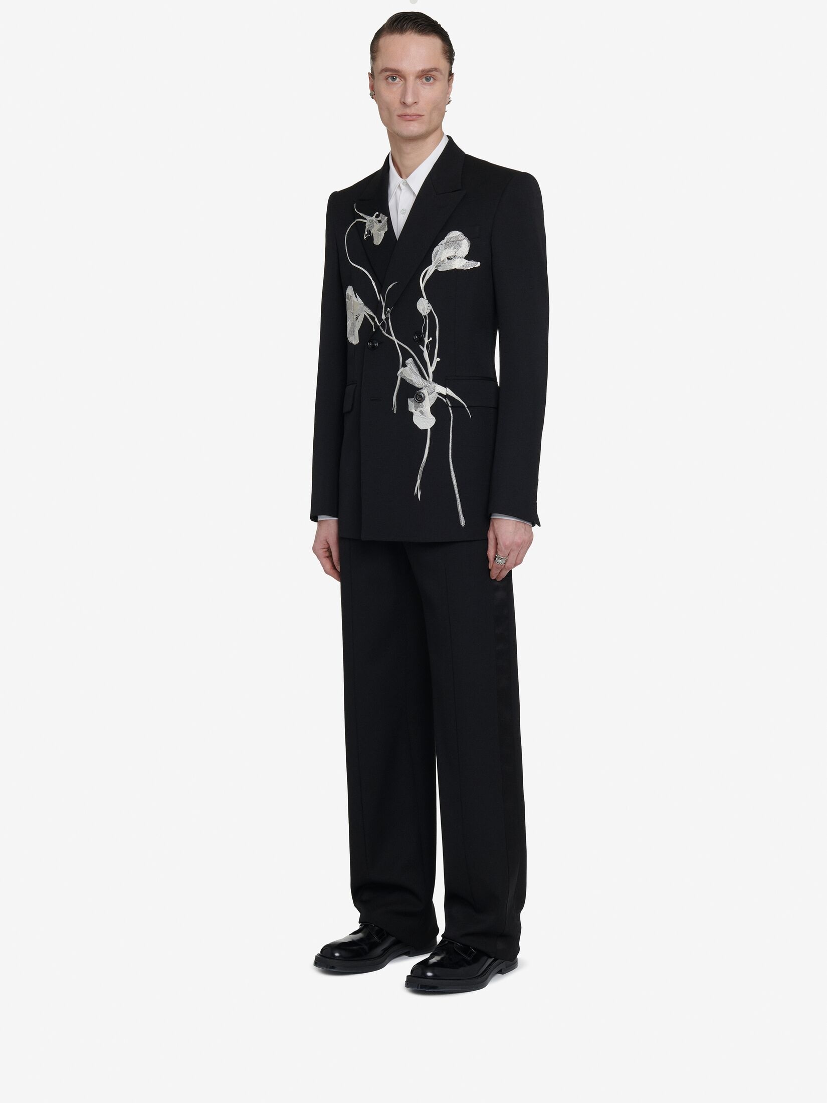 Men's Pressed Flower Double-breasted Jacket in Black - 5
