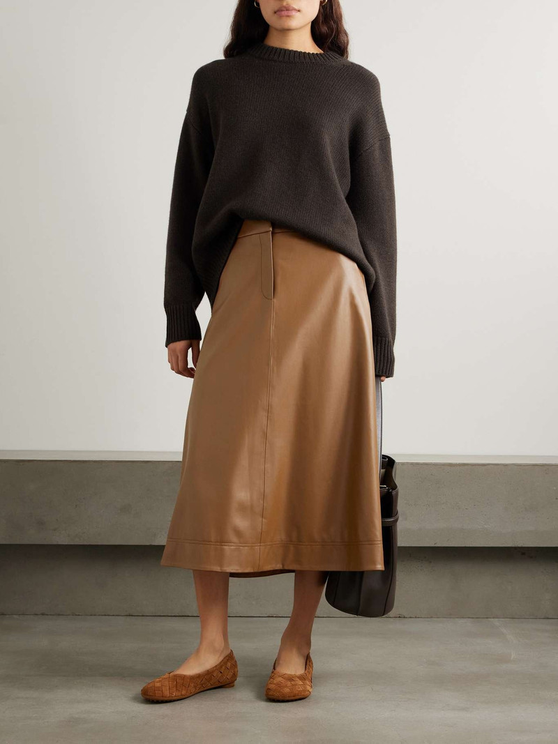 VERONICA BEARD Louise faux leather midi skirt Tan outlook