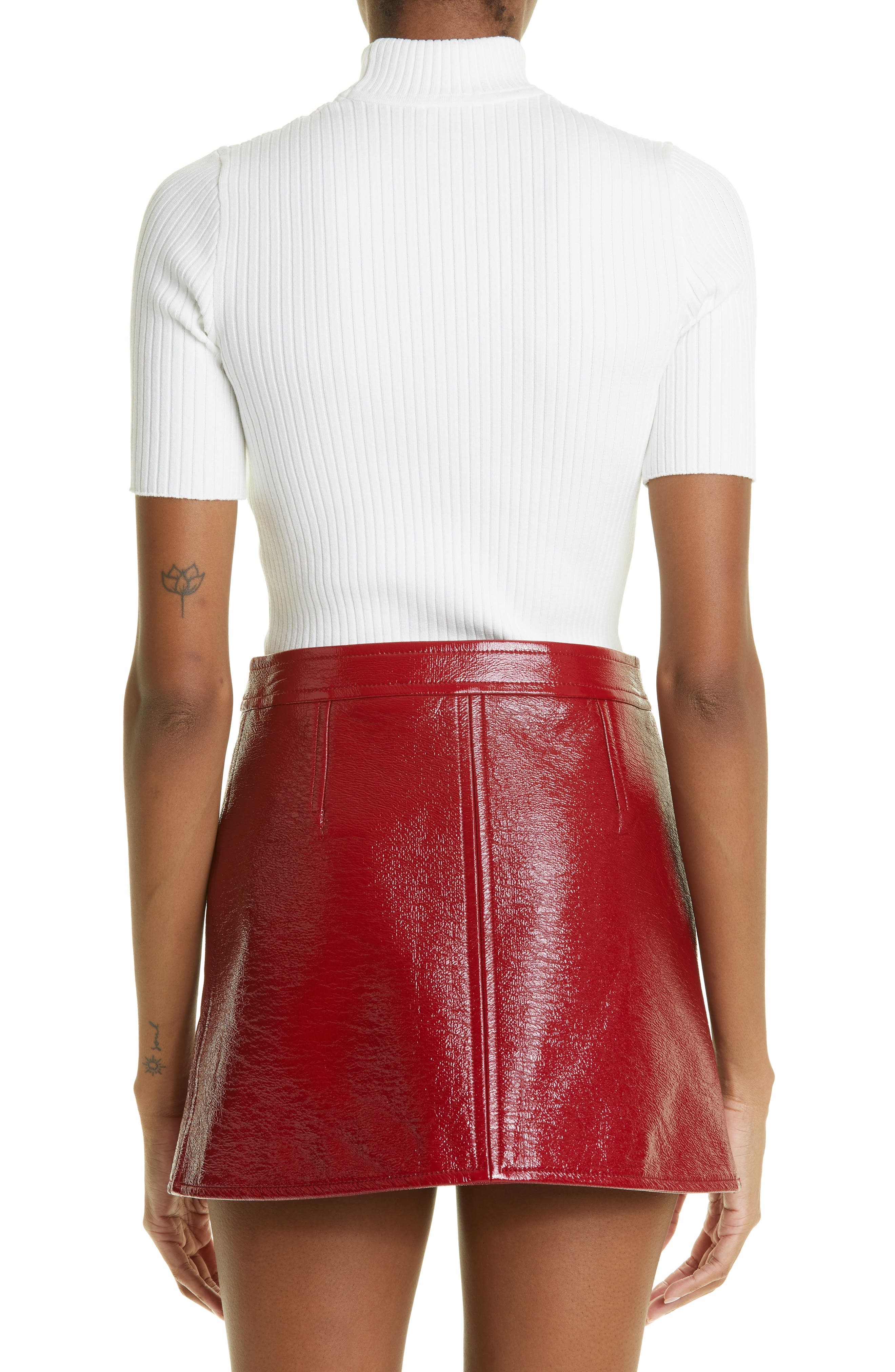 Courrèges Embroidered Logo Mock Neck Rib Sweater in Heritage White at Nordstrom - 2