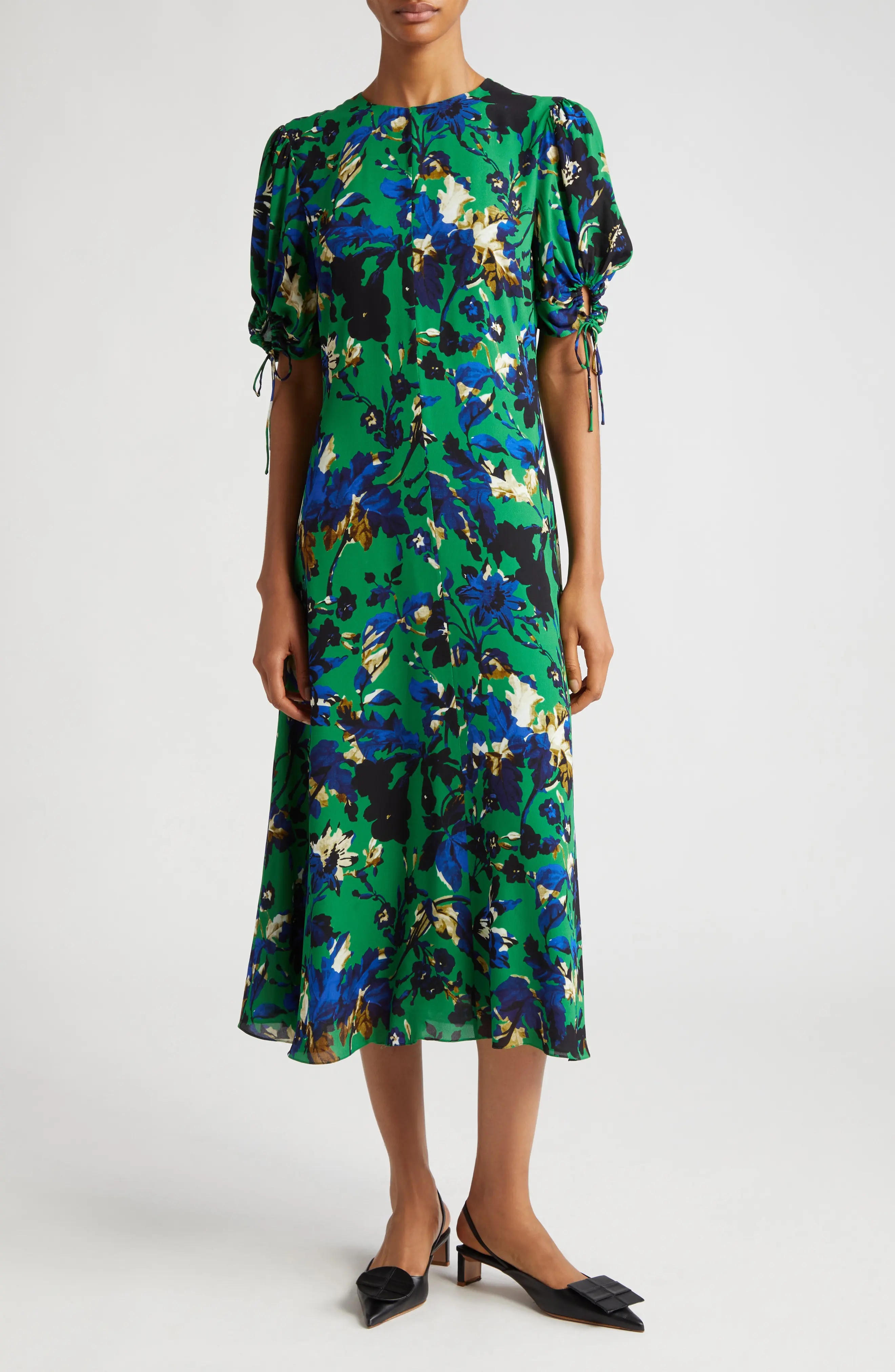 Floral Print A-Line Midi Dress - 1