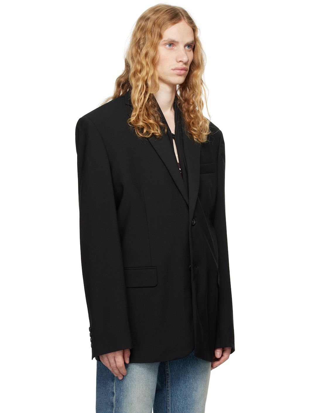 Black Draped Lapel Blazer - 2