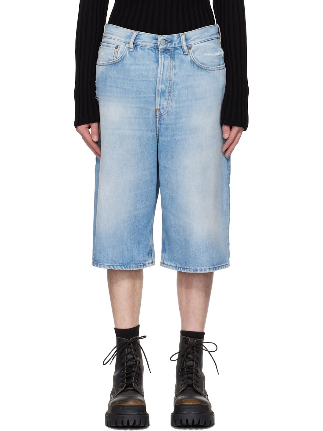Blue Loose Fit Denim Shorts - 1