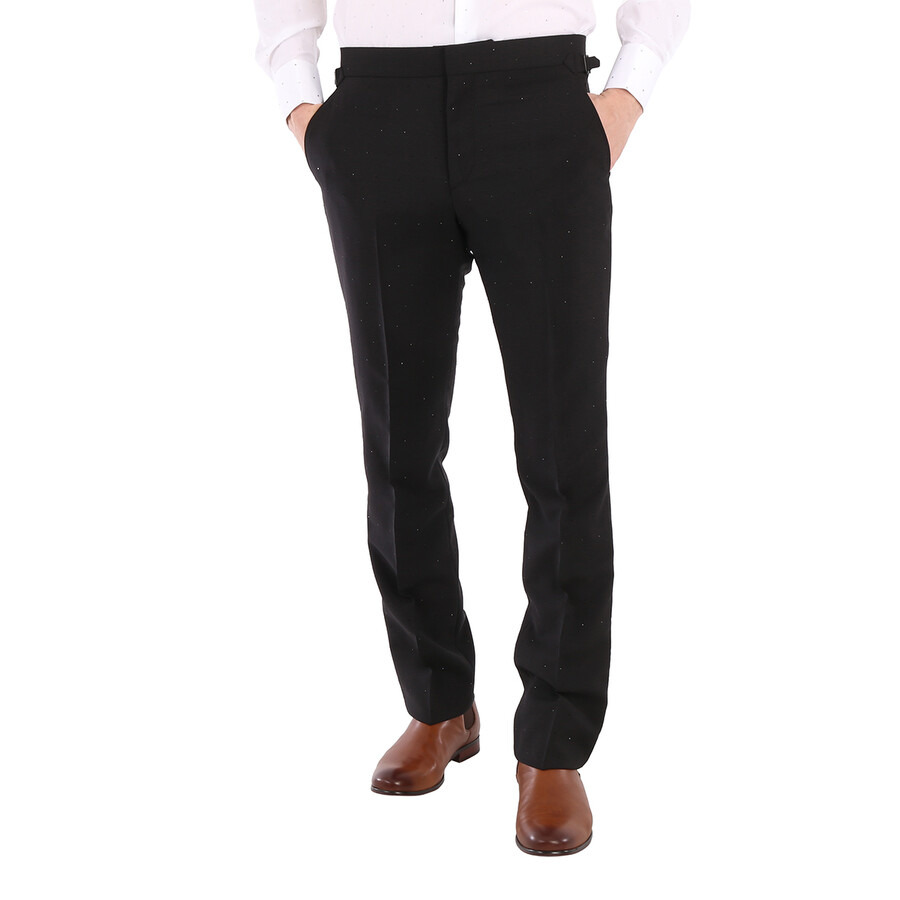 Open Box - Burberry Men's Black Embellished Mohair Wool Classic Fit Tailored Trousers, Brand Size 52 - 3