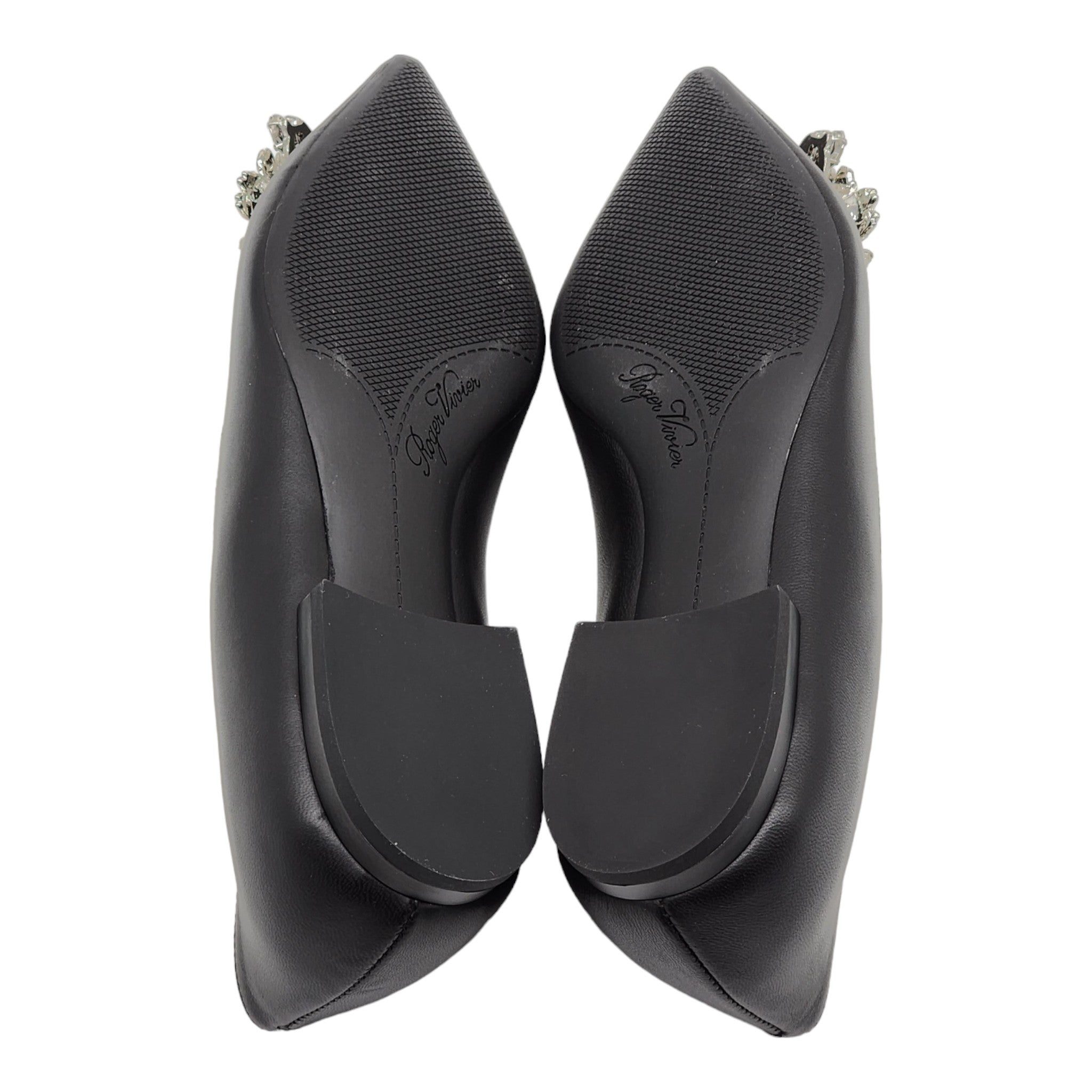 Roger Vivier Flower Strass Leather Ballet Flats - Leather - Black - 6