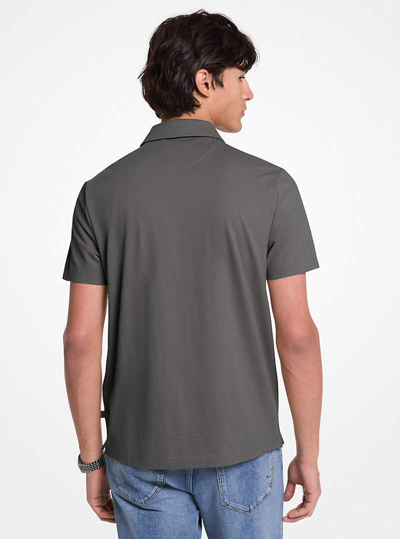 MICHAEL KORS Cotton Blend Piqué Zip-Up Polo Shirt outlook