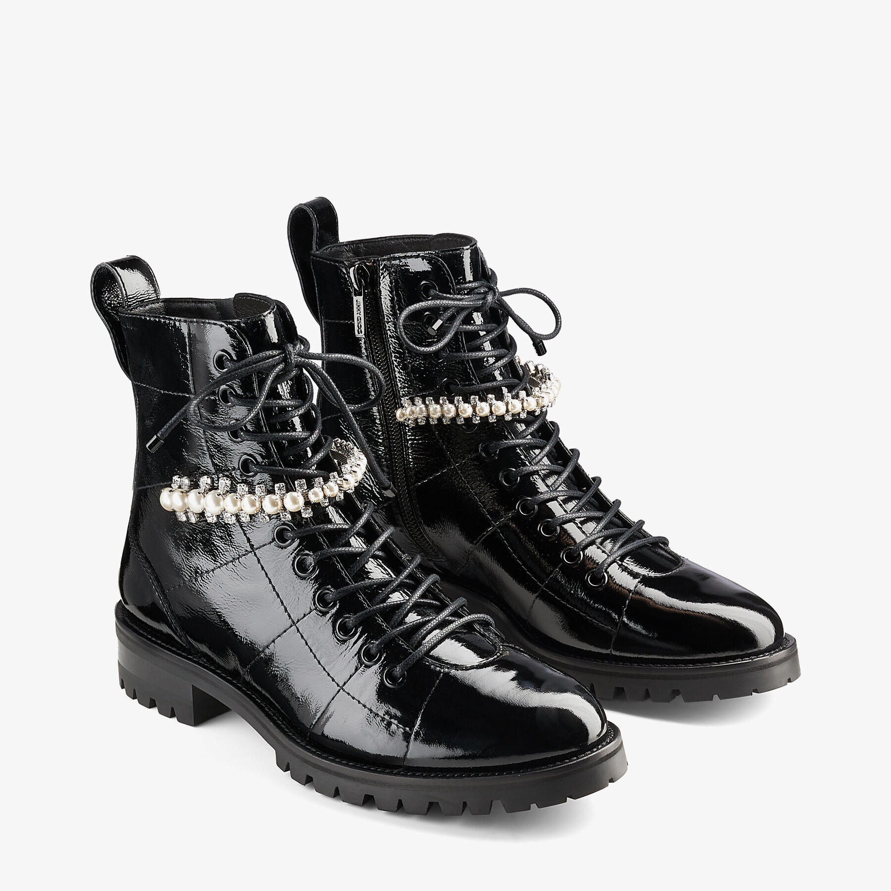 Cruz Flat
Black Naplack Flat Combat Boots with Crystal and Pearl Detailing - 3