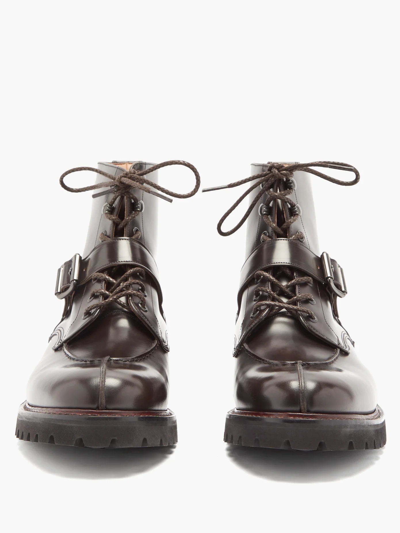 Edford buckle-strap polished-leather boots - 5