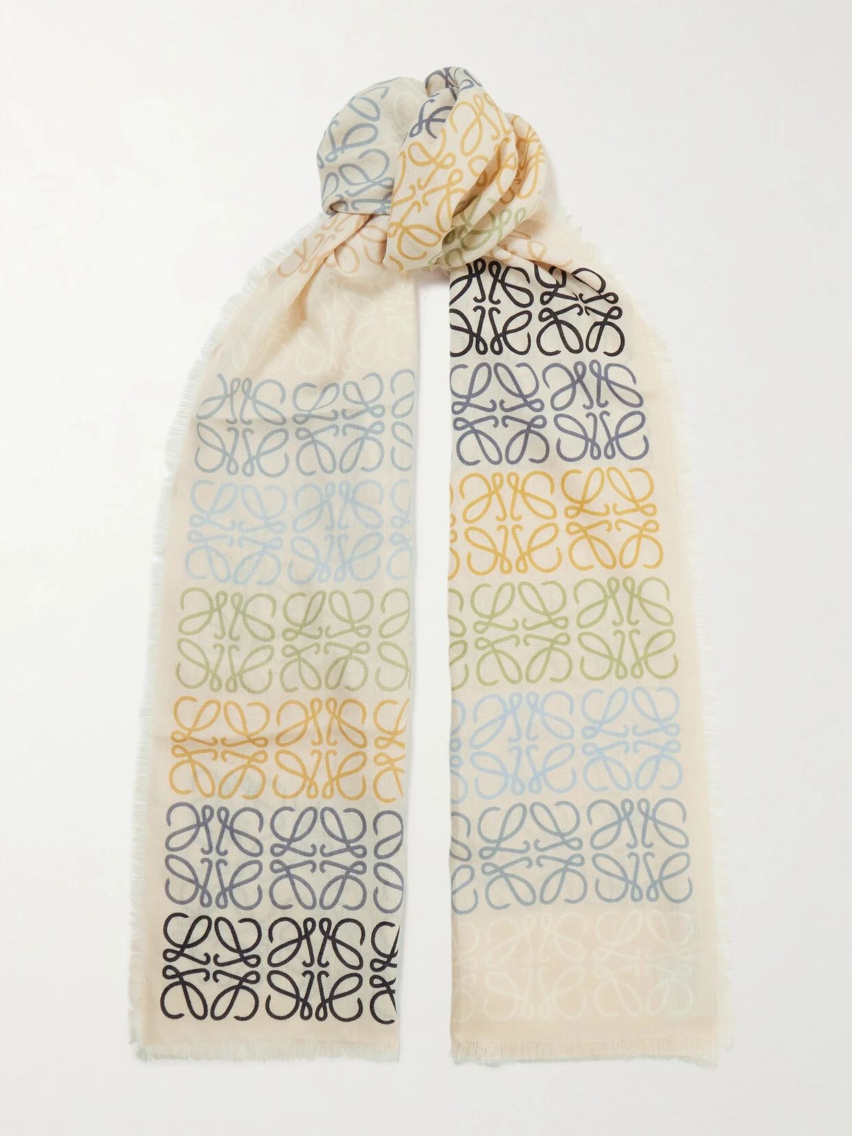 Fringed Printed Wool, Silk And Cashmere-blend Scarf - 1