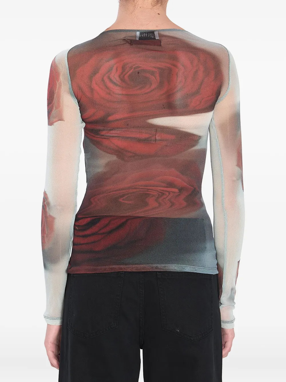 JEAN PAUL GAULTIER - Women Mesh L.S. "Blurry Roses" Boat Neck Top - 4