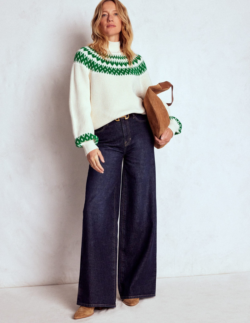 Bianca Cotton Ribbed Sweater-Warm Ivory Fair Isle 6