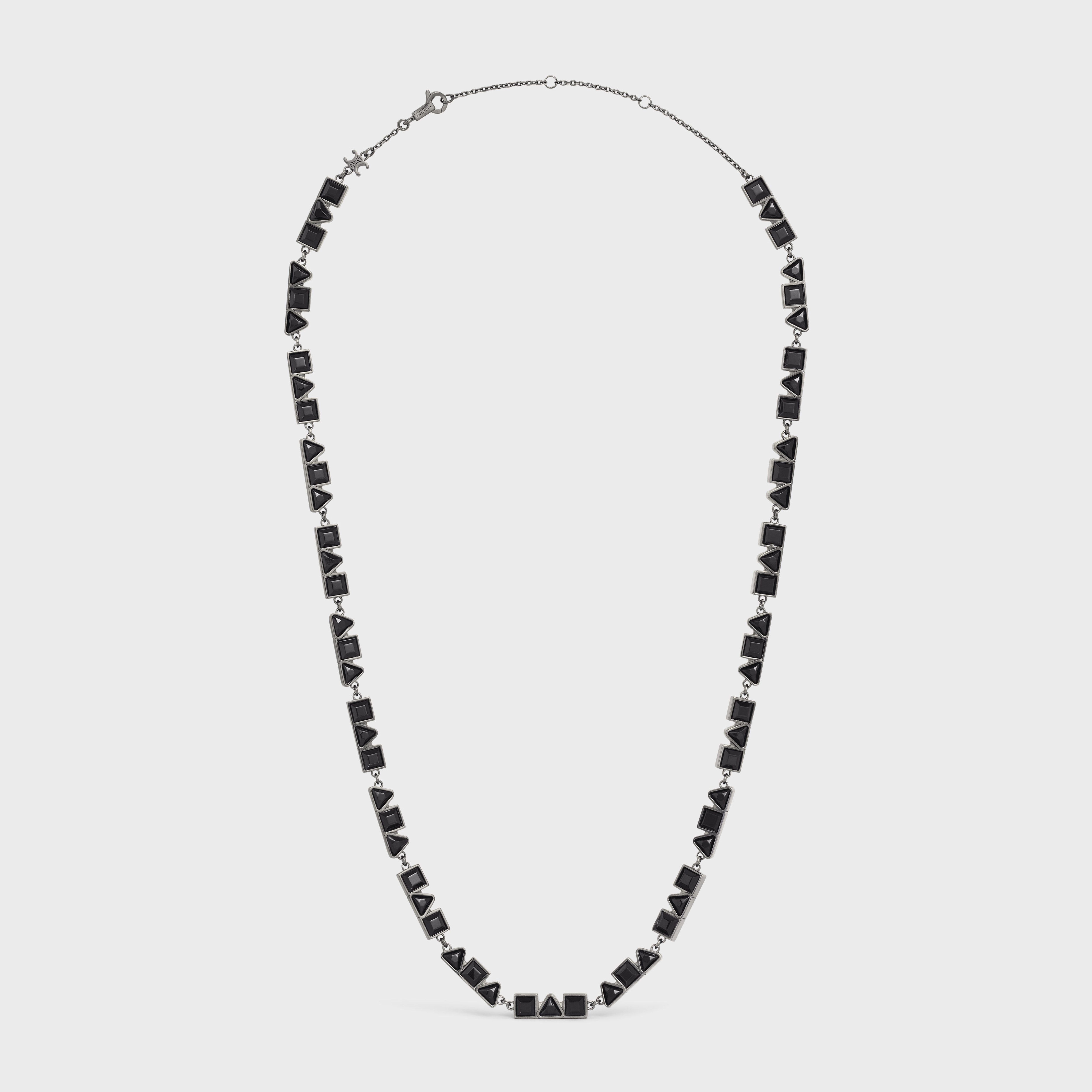 Celine Geometric Necklace in Brass with Old Rhodium Finish and Strass - 1