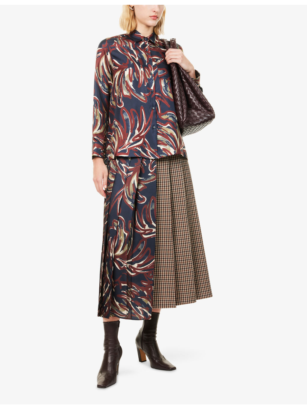 Fanale Contrast Pleat Wool-Blend Midi Skirt - 2