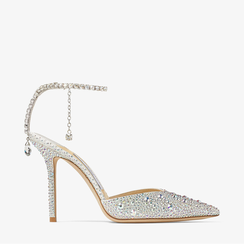 Saeda 100 Ivory Satin Pumps with Crystal Embellishment 1