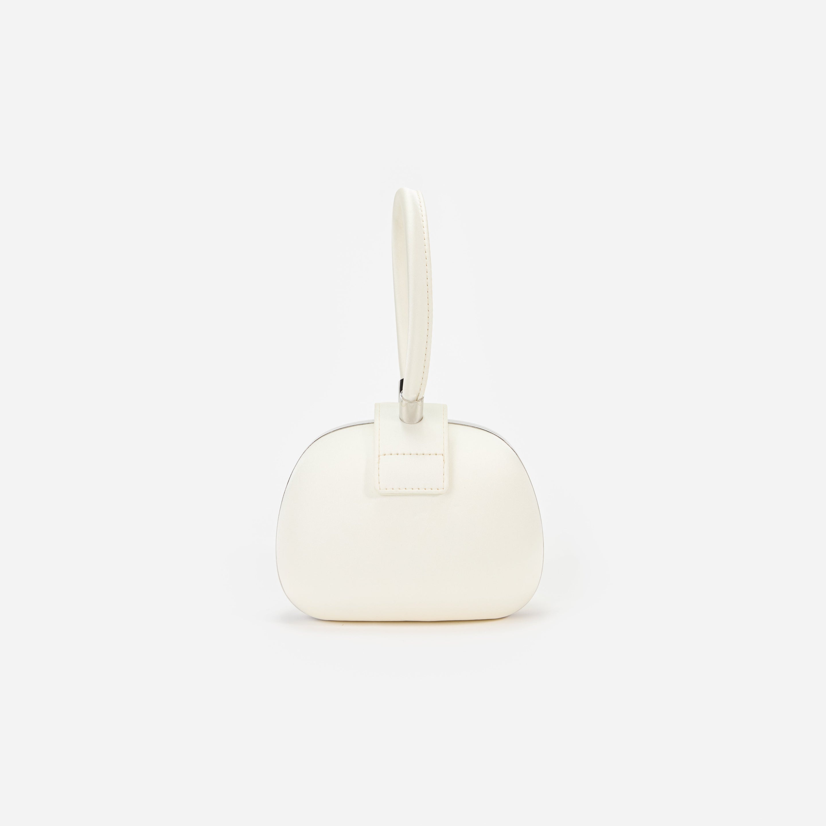 Cream Satin Top Handle Clutch Bag - 3