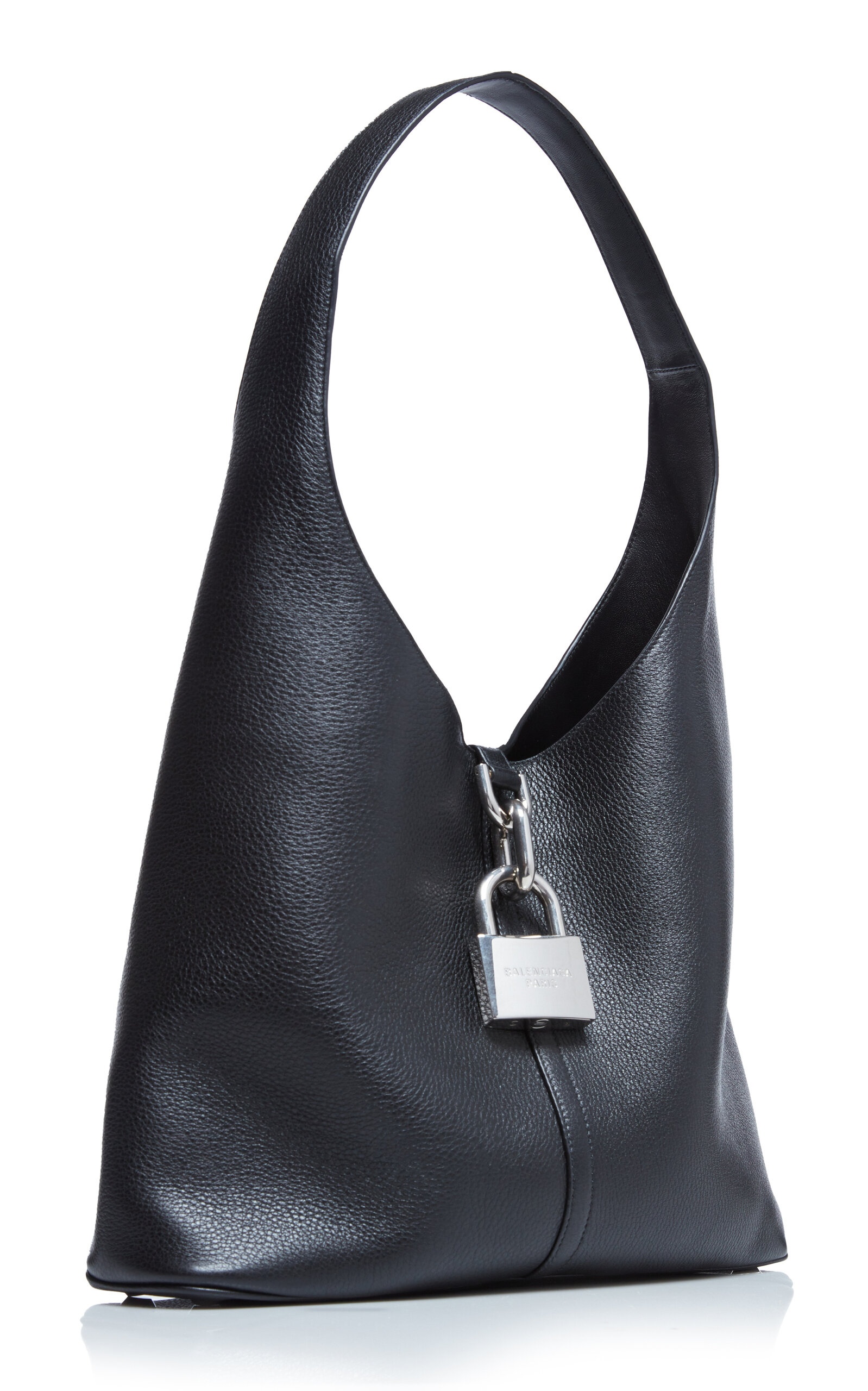 BALENCIAGA Lock-Detailed Leather Hobo Bag black
